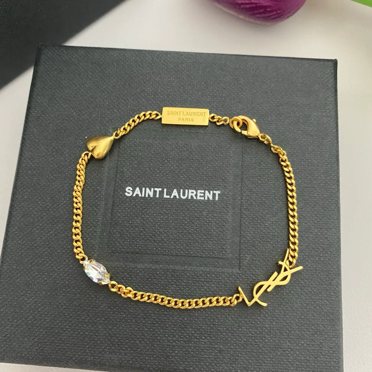 Saint Laurent Monogram Chain Silver Gold Charm Bracelet