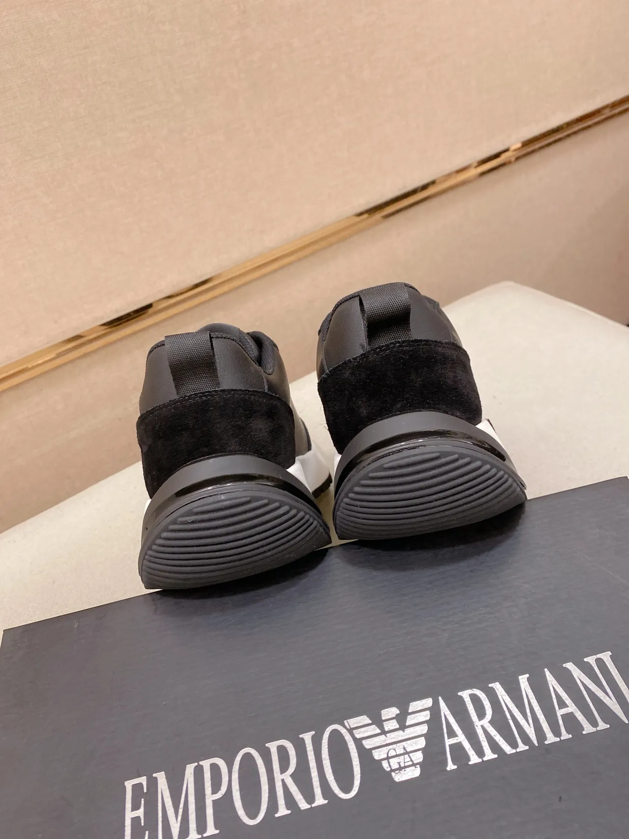 Armani Exchange Black Suede and Leather Platform Lifestyle Sneaker