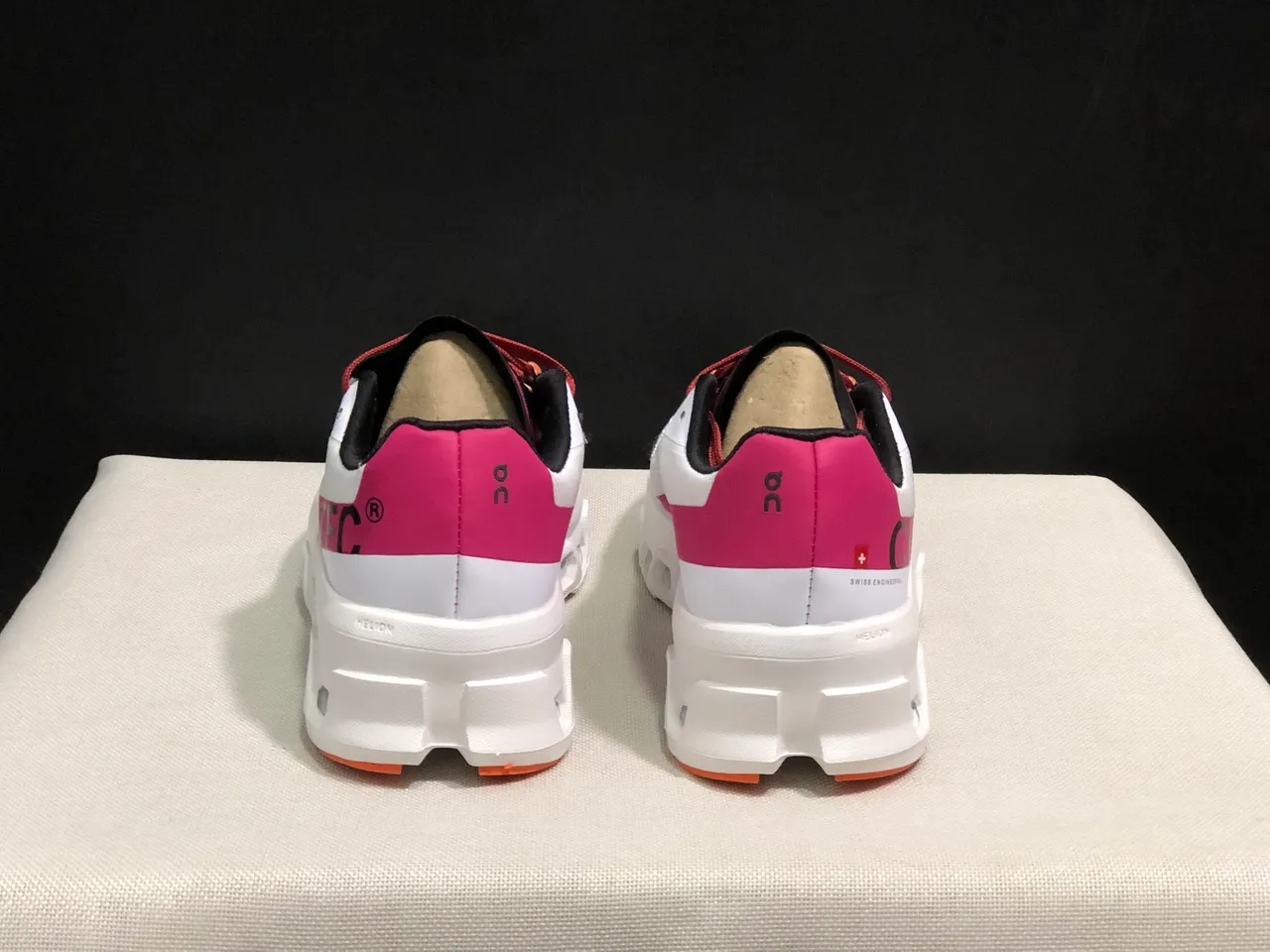 On Cloudmonster White Pink Orange Running Shoes