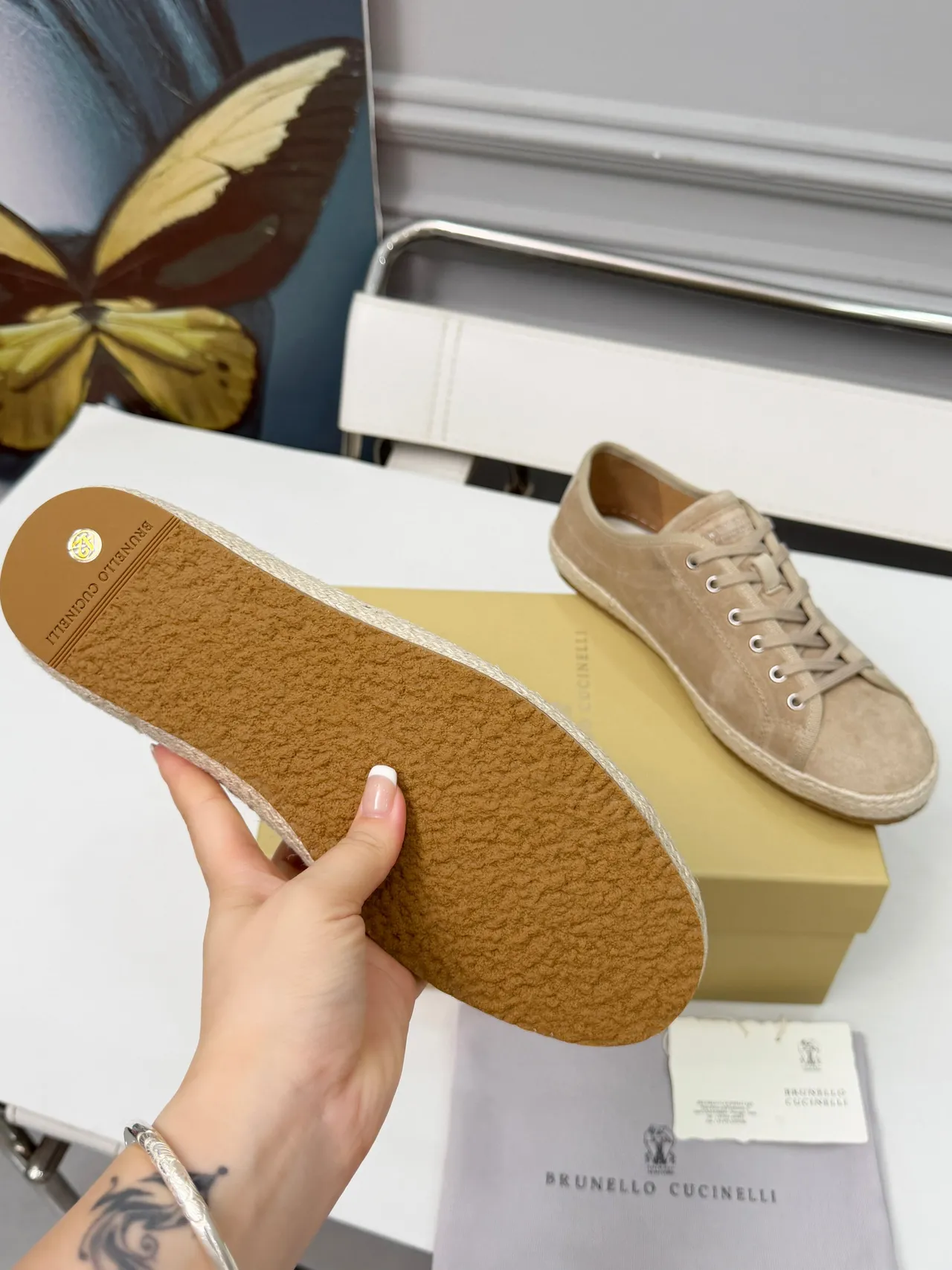 Brunello Cucinelli Beige Suede Lace-Up Boat Shoes