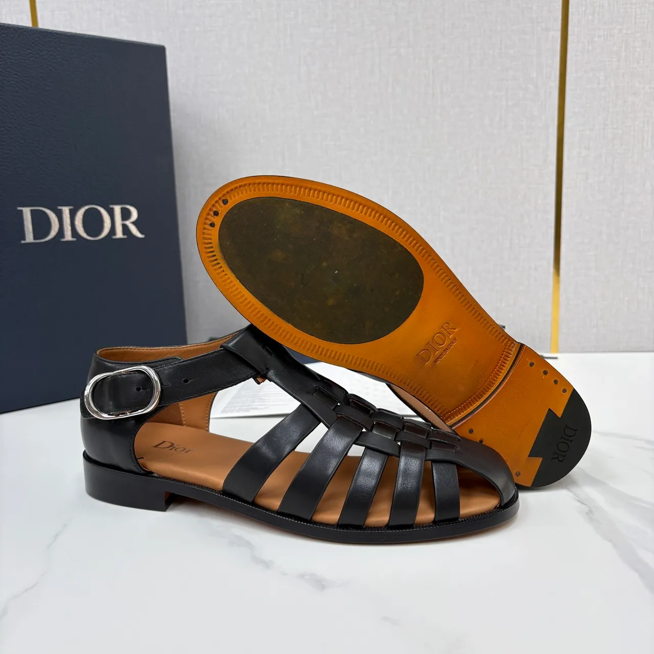 Dior Woven T-Strap Buckle Gladiator Sandals