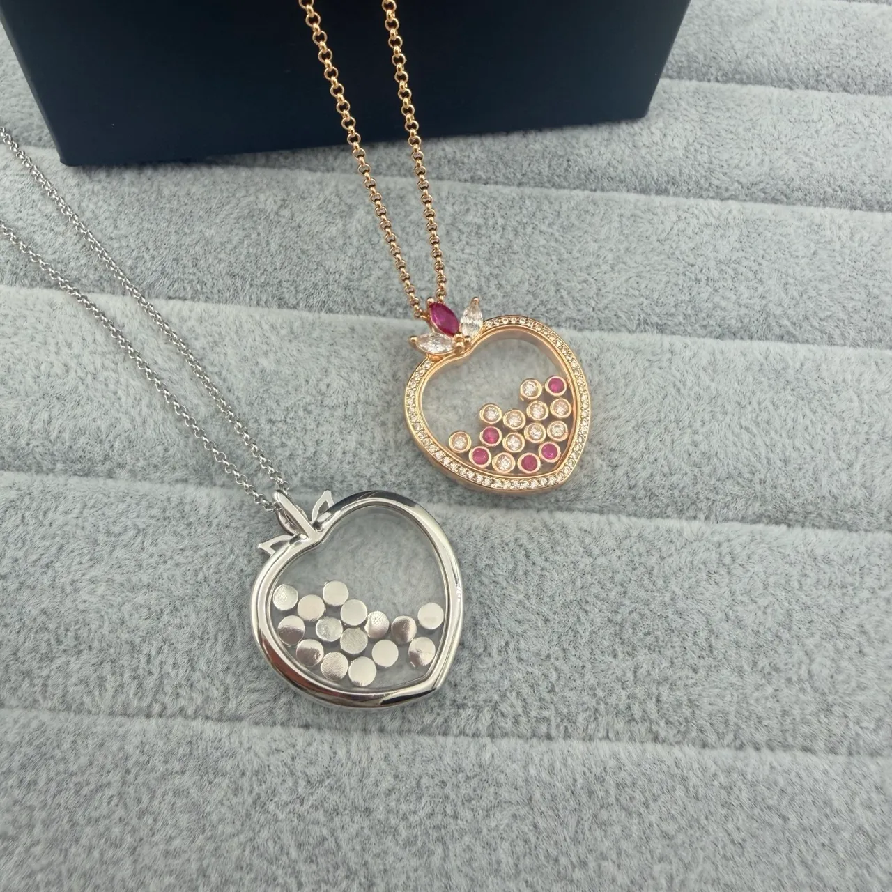 Chopard Happy Hearts Gold Pink Heart-Shaped Locket Pavé Diamond Bezel Necklace
