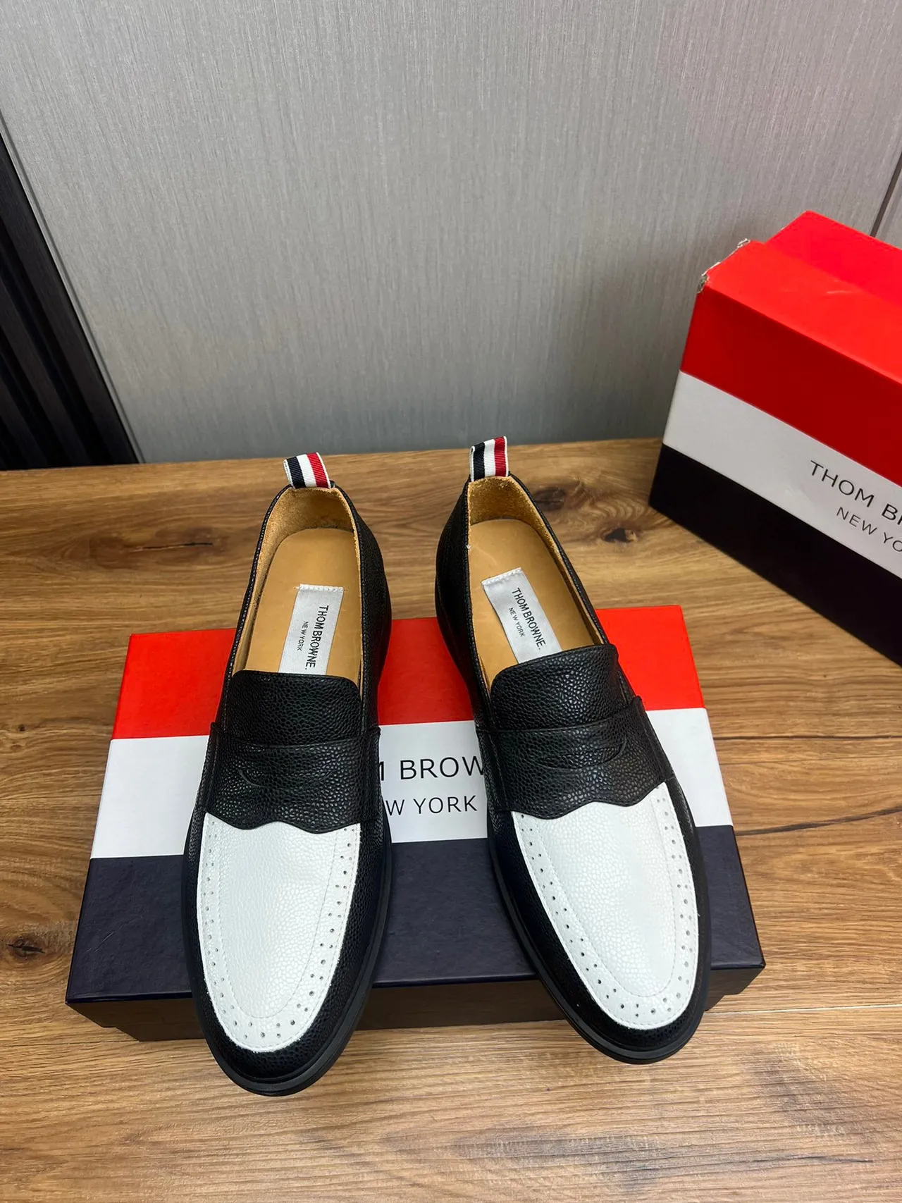Thom Browne Two-Tone Pebbled Leather Penny Loafer