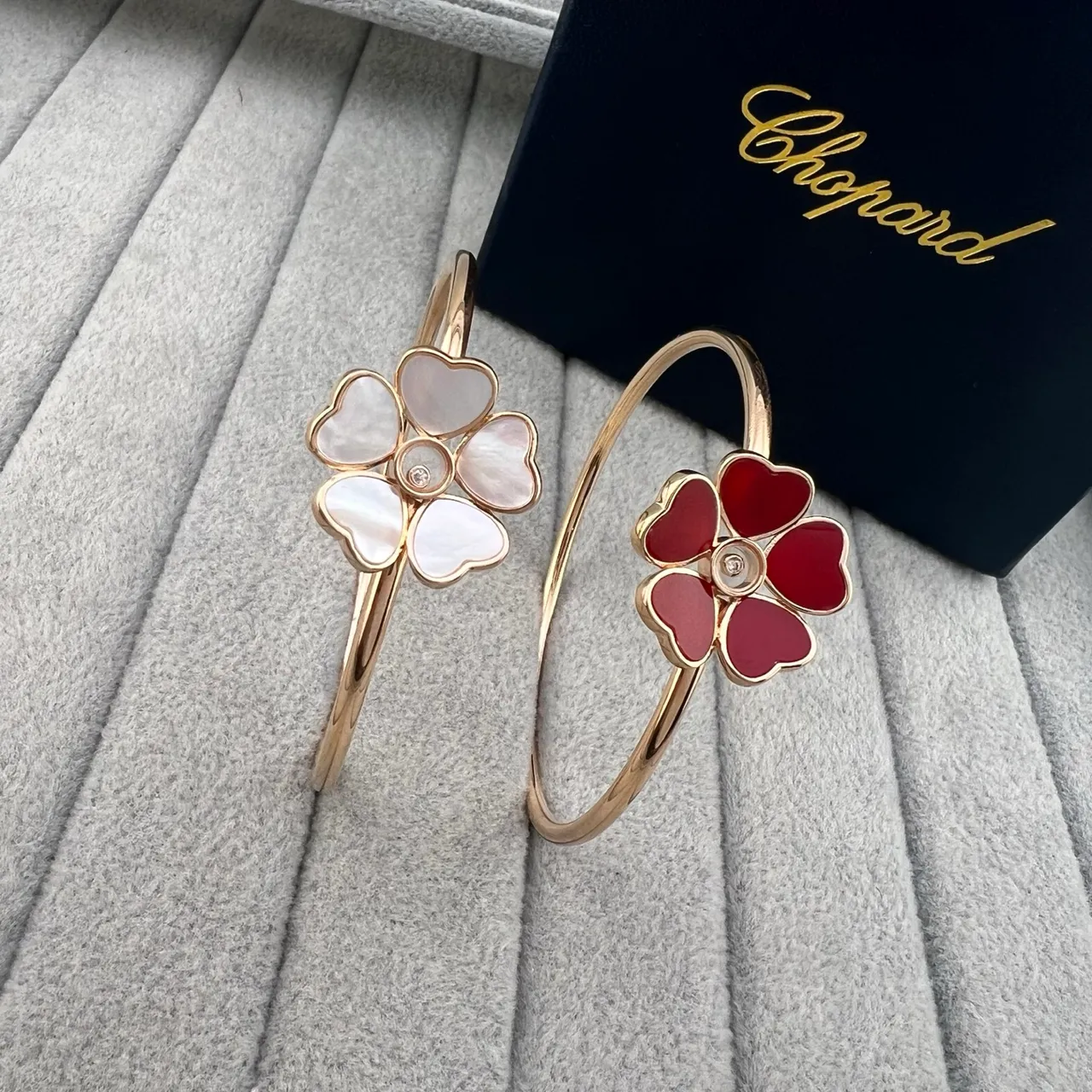 Chopard Happy Hearts Gold Red Floral Motif Heart-Shaped Petals Bracelet