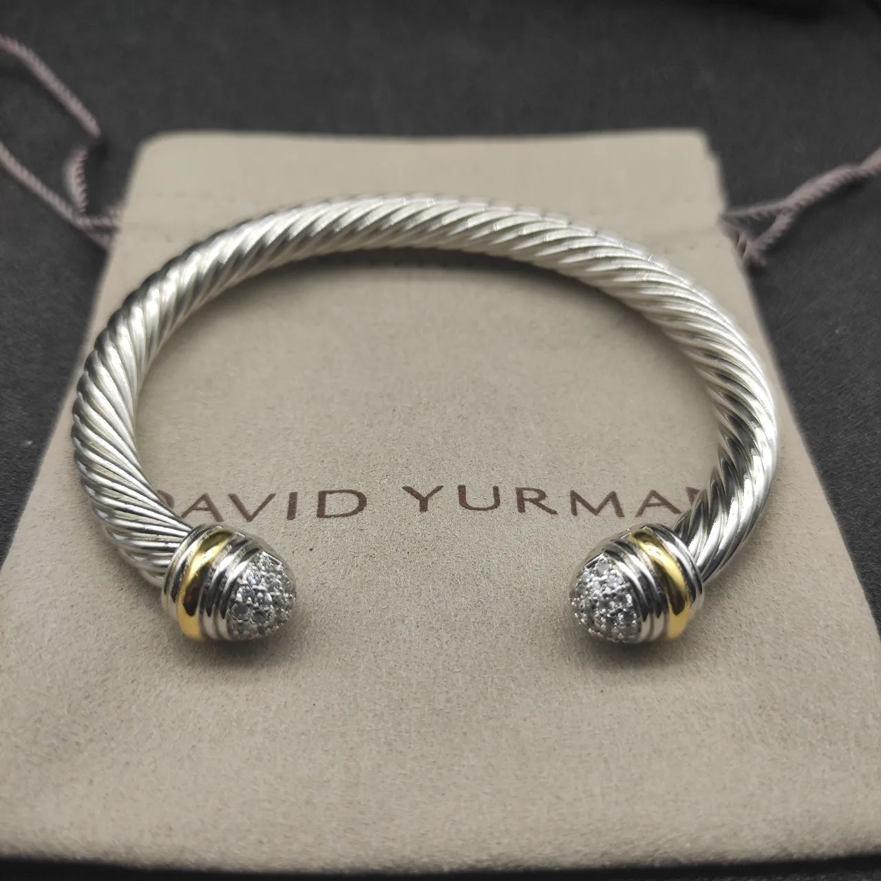 David Yurman Cable Classics Twisted Cable Pavé Sphere Two-Tone Bracelet