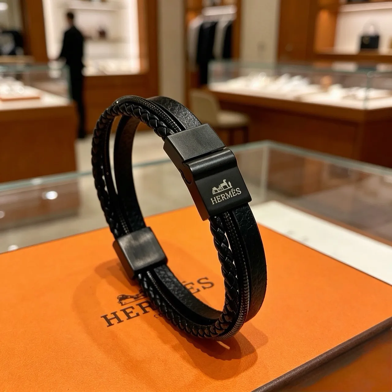 Black Multi-Strand Braided Leather Bracelet