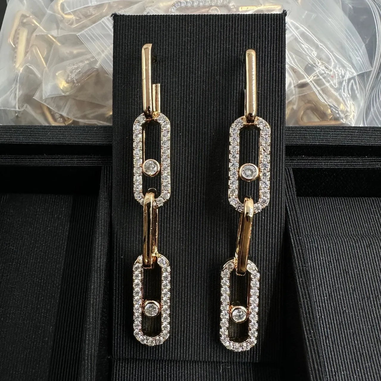 Messika Gold Silver Rectangular Frame Pavé Diamond Halo Earrings