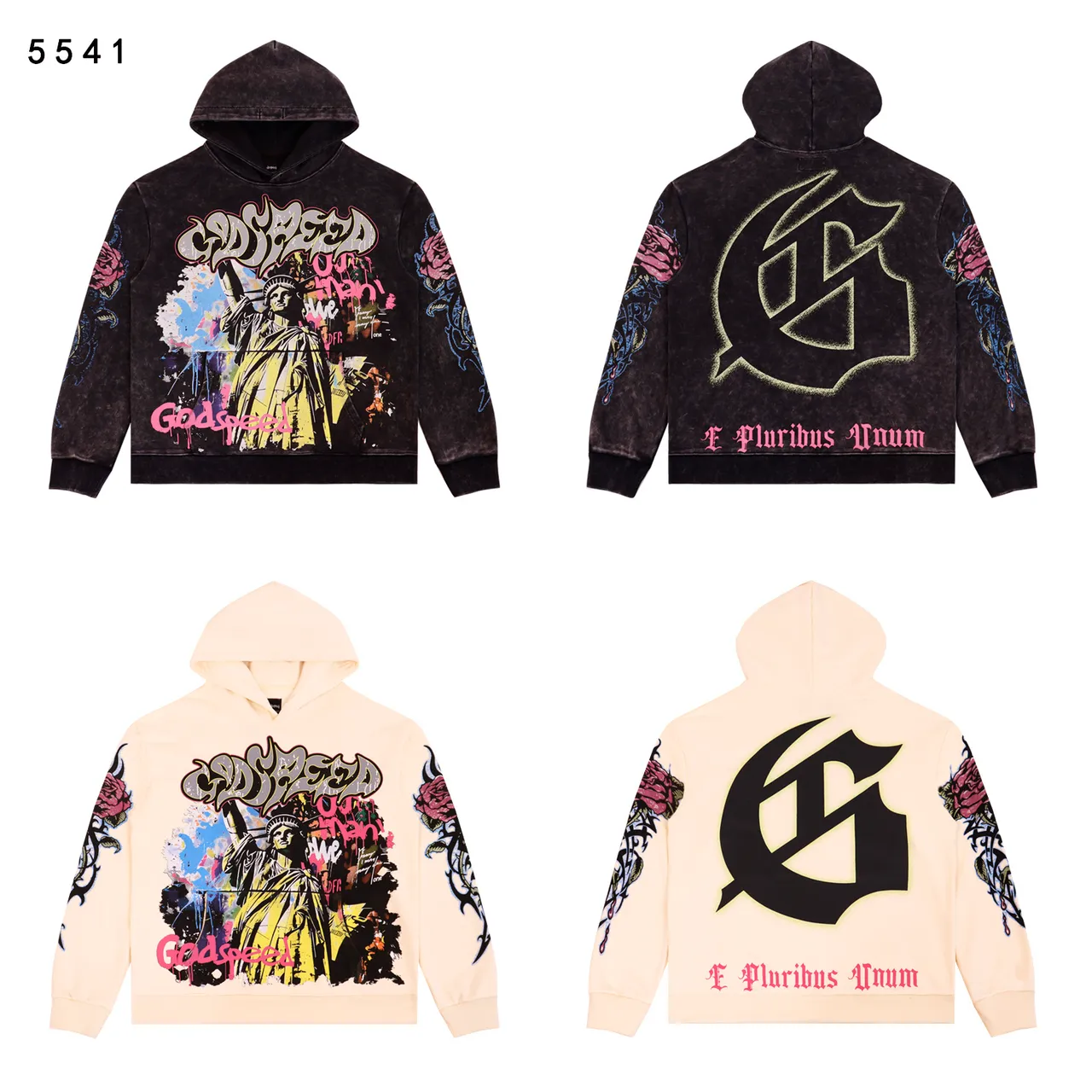 Godspeed Distressed Acid-Wash Graffiti Print Hoodie