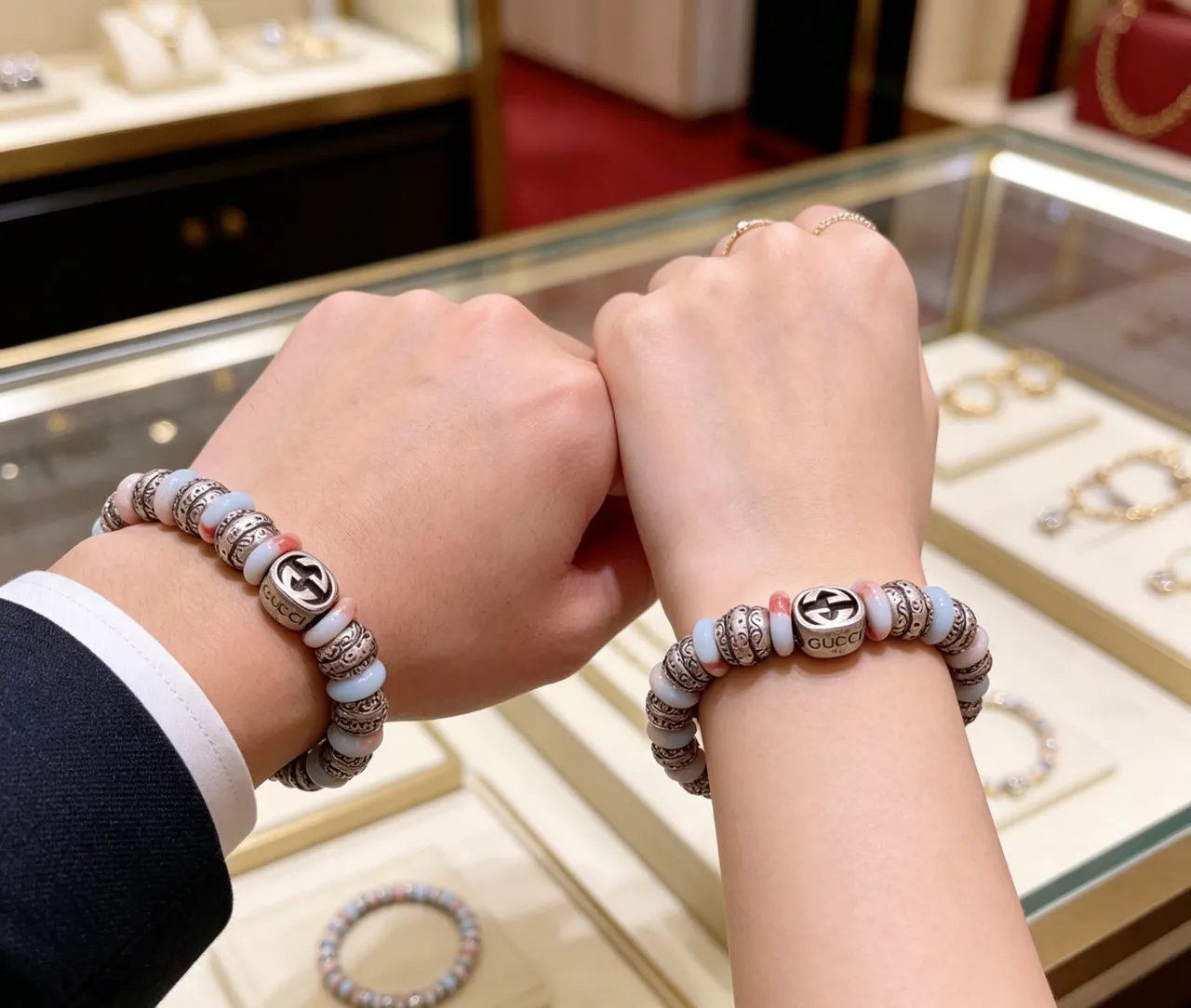 Gucci Multicolor Silver Beaded Ornate Scrollwork Bracelet