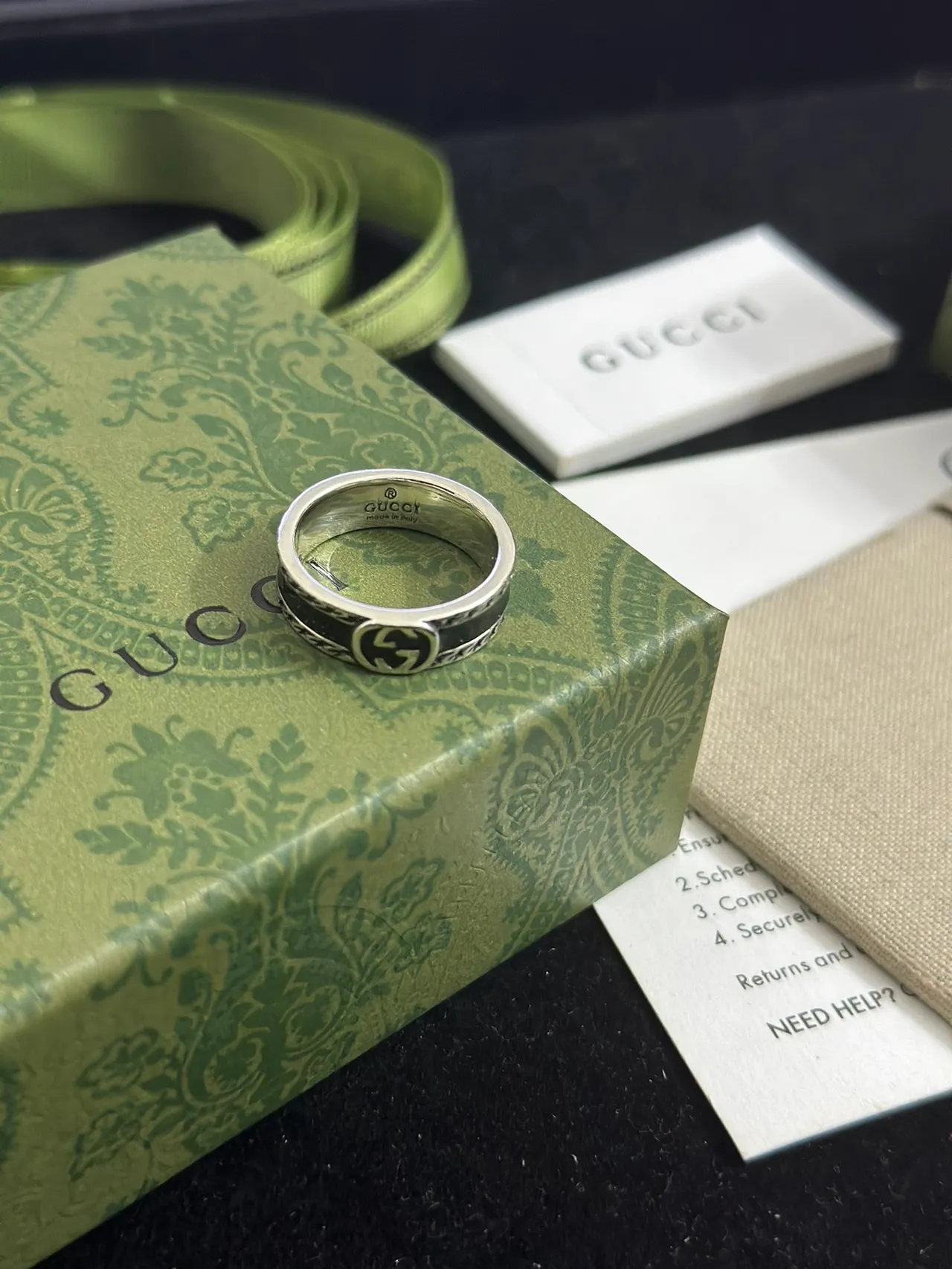 Gucci Interlocking Double G Black Enamel Ring