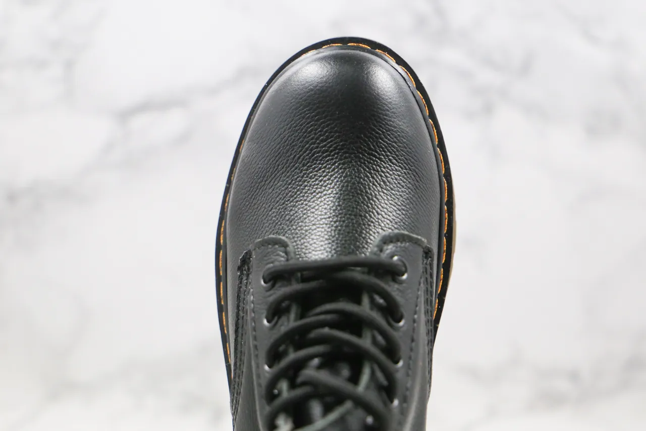Dr. Martens 1460 Black Smooth Leather Yellow Welt Martin Boots