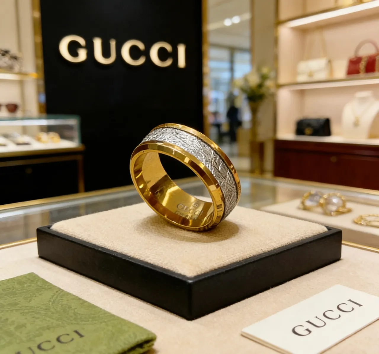 Gucci Wide Band Dual-Tone Textured Ring