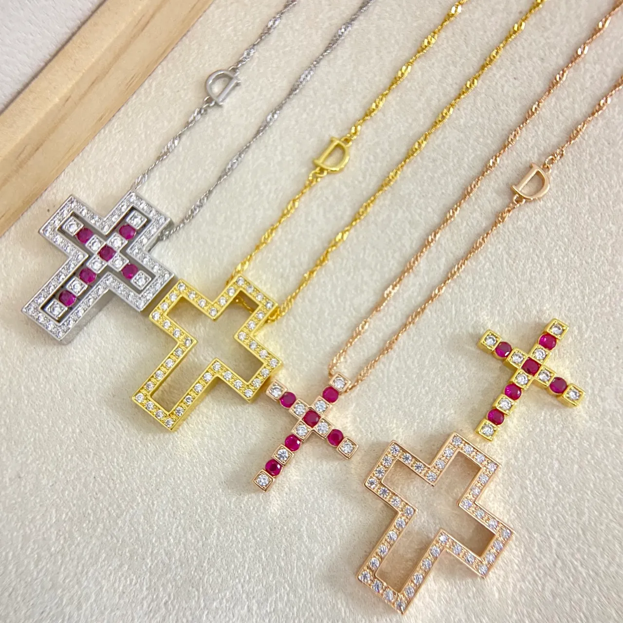 Gold Multicolor Geometric Cross Pendant Pavé-Set Stones Necklace