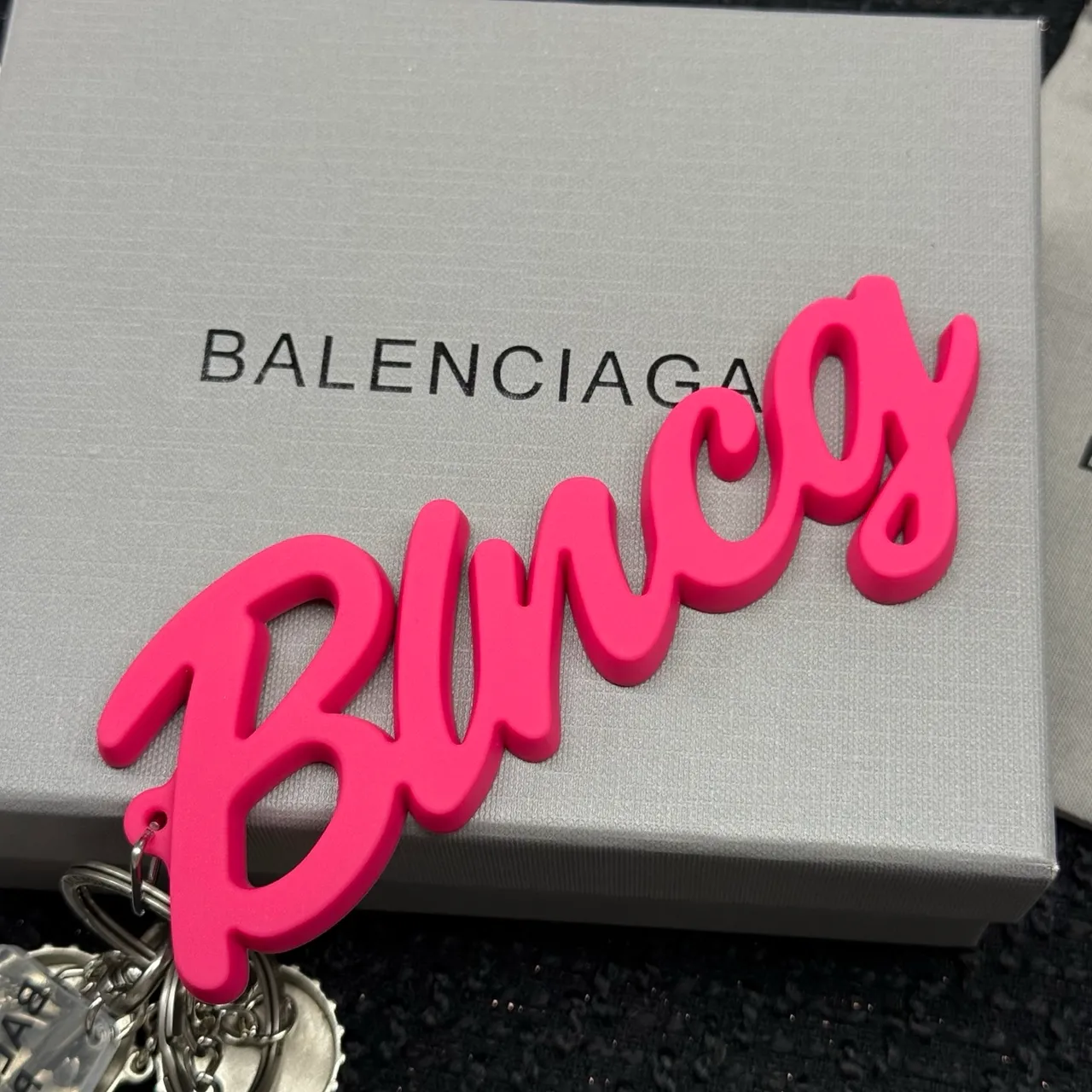 Balenciaga Pink Multicolor Sculpted Script Charm Pendant Phone Accessory