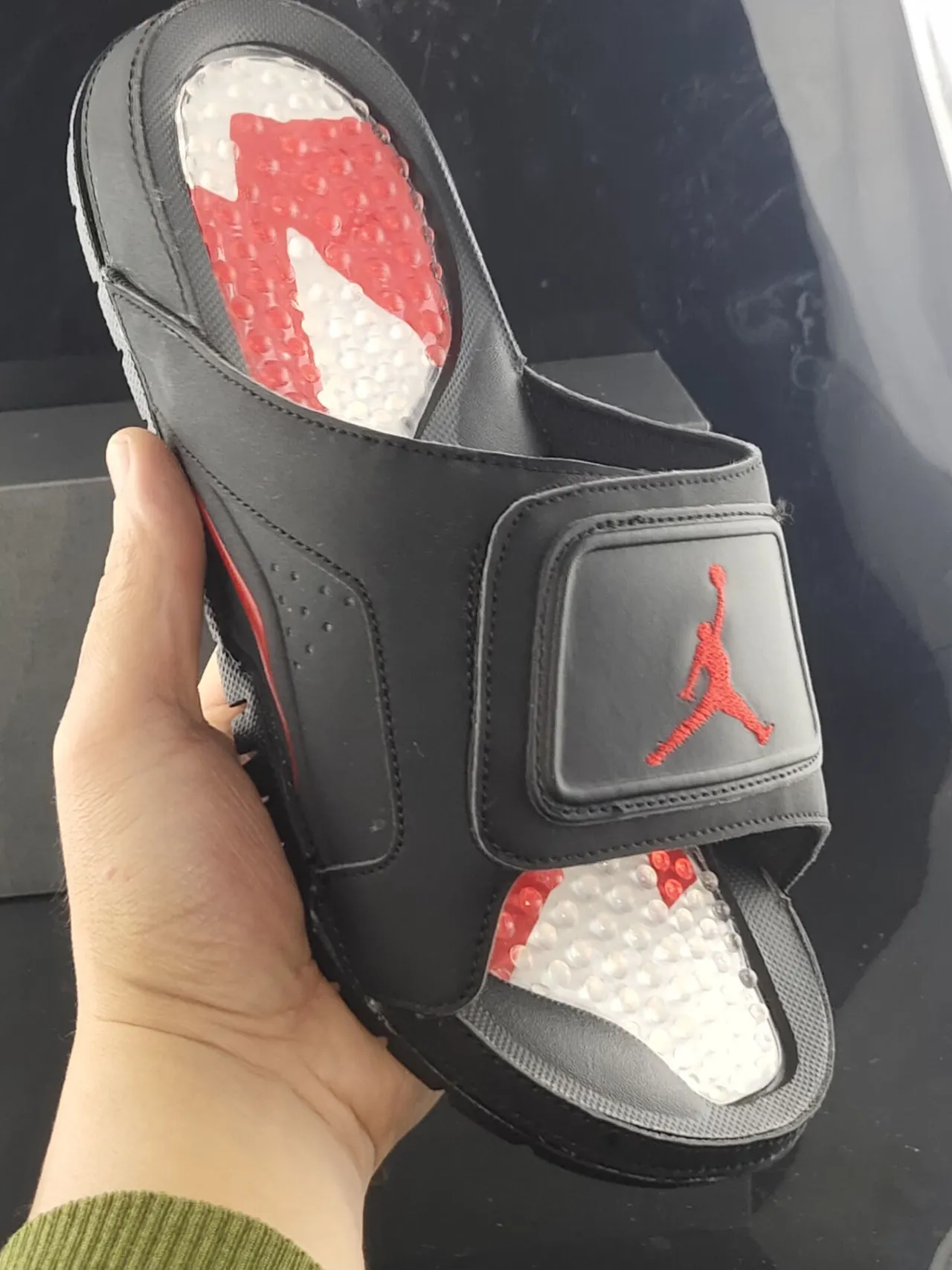 Air Jordan Black Red Synthetic Upper Single-Strap Closure Slippers