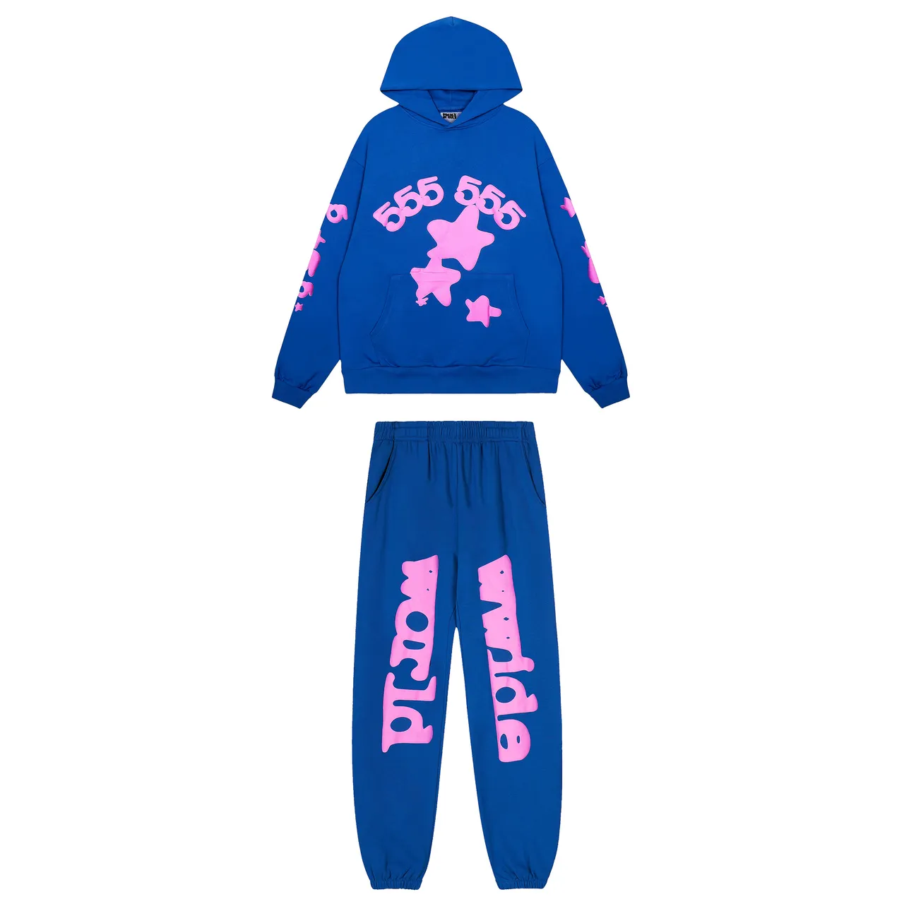 Blue Pink Oversized Hoodie Graphic-Print Joggers Tracksuit