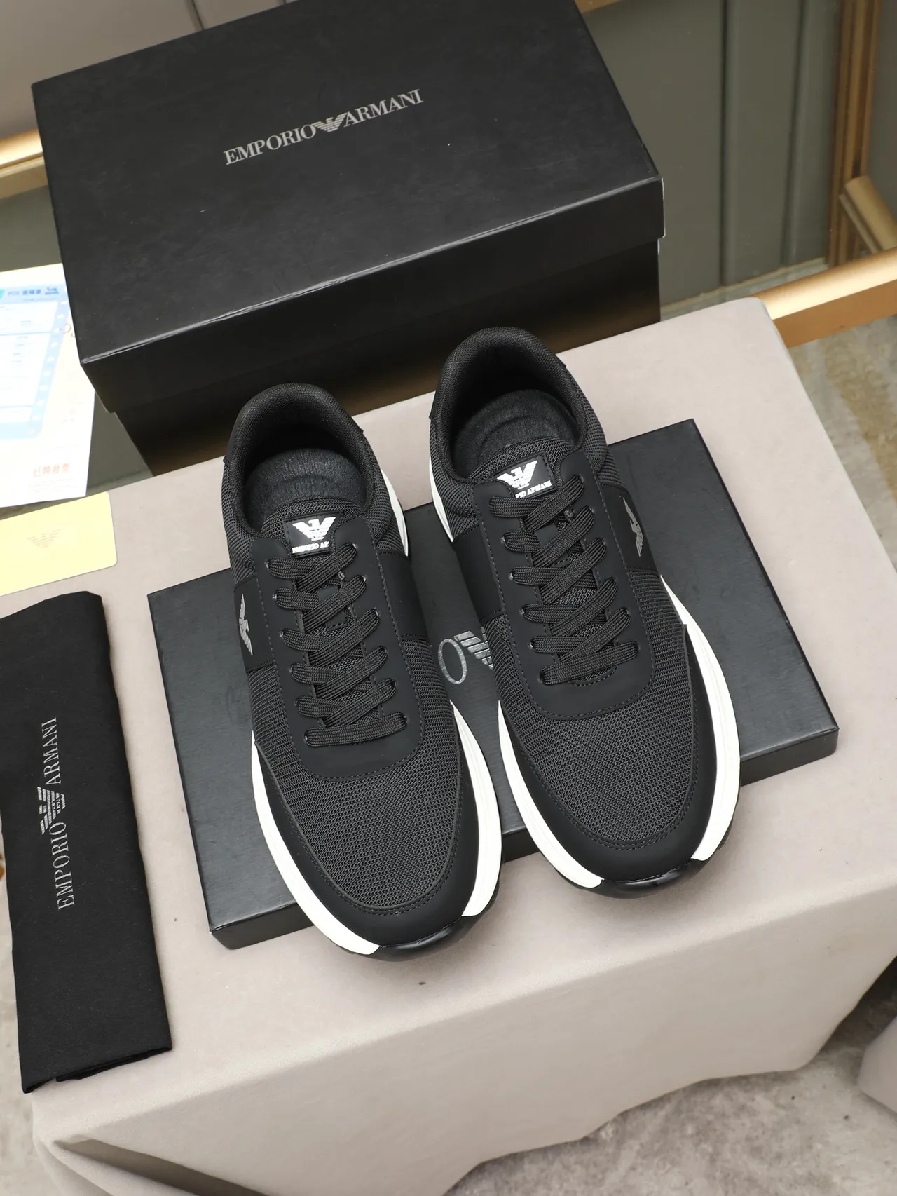 Emporio Armani Black and White Eagle Logo Lifestyle Sneakers