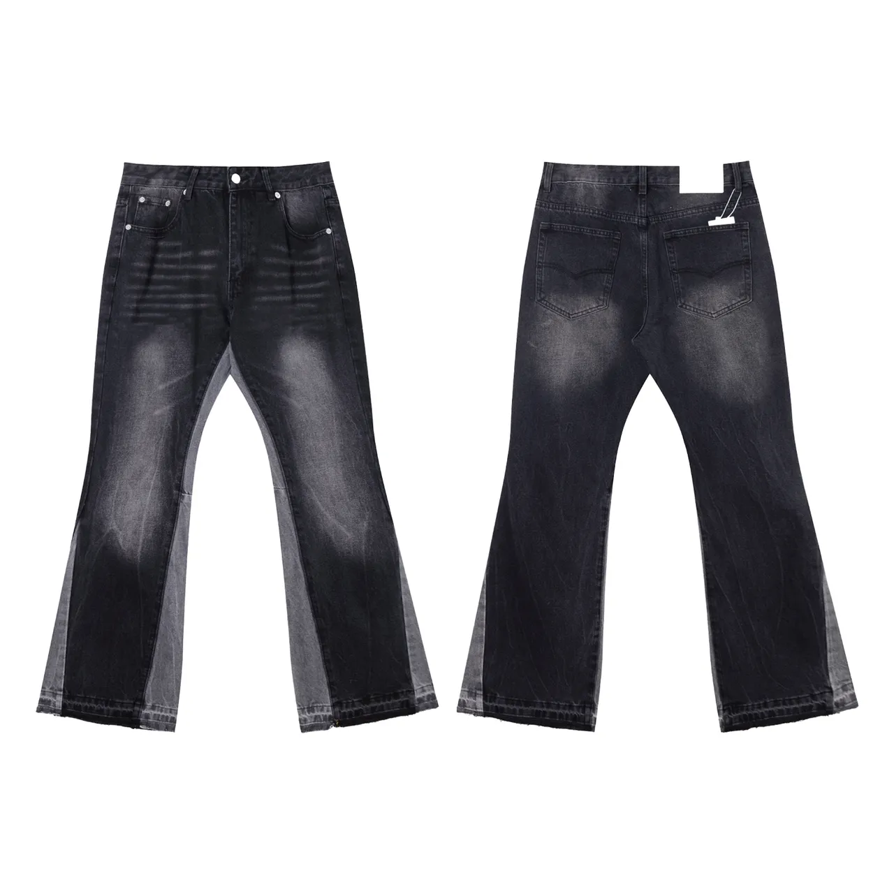 Black Gray Flared Leg Contrast Side Panels Jeans