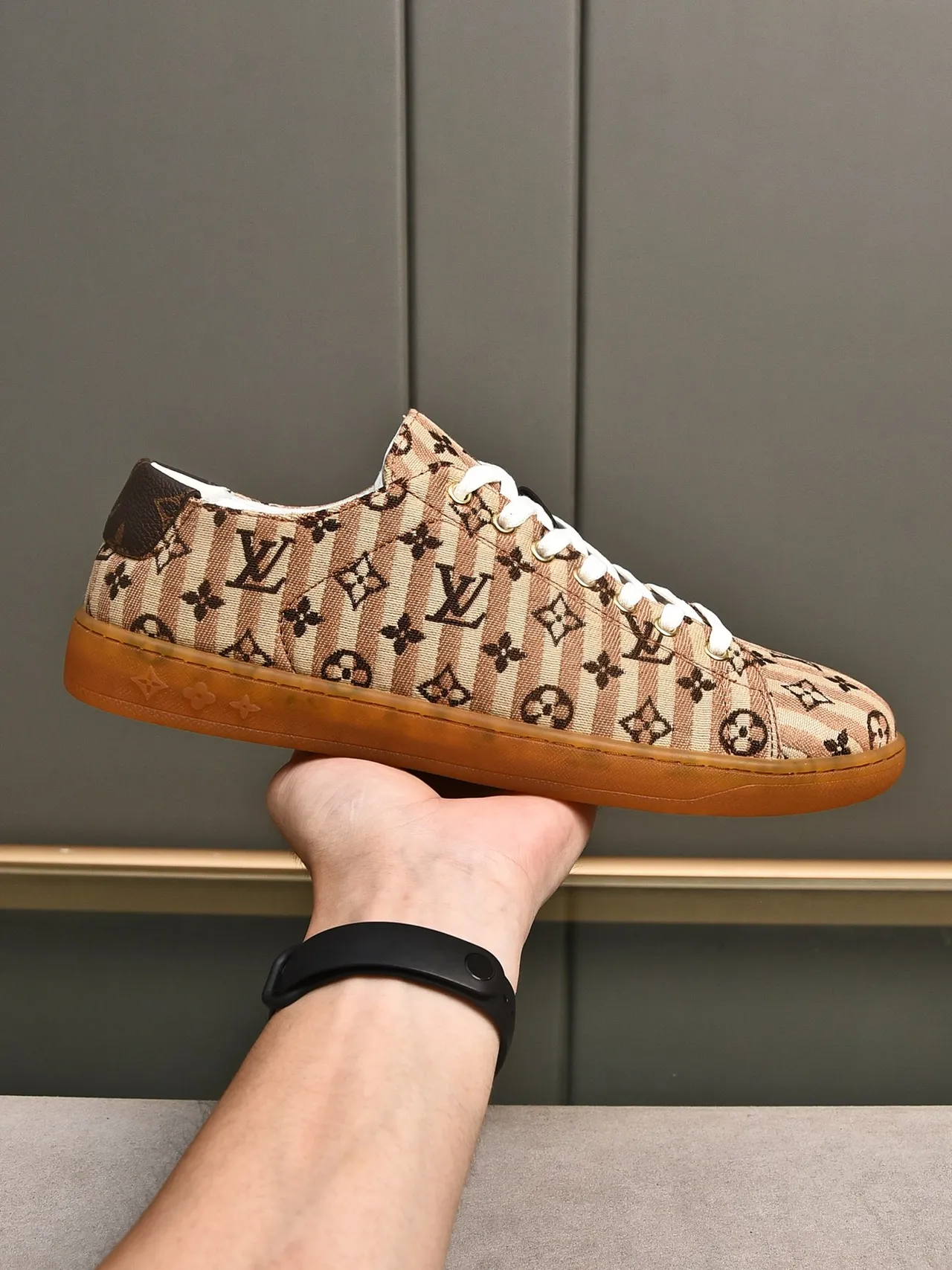 Louis Vuitton Beige Brown Quilted Monogram Canvas Gum Rubber Sole Lifestyle Sneakers