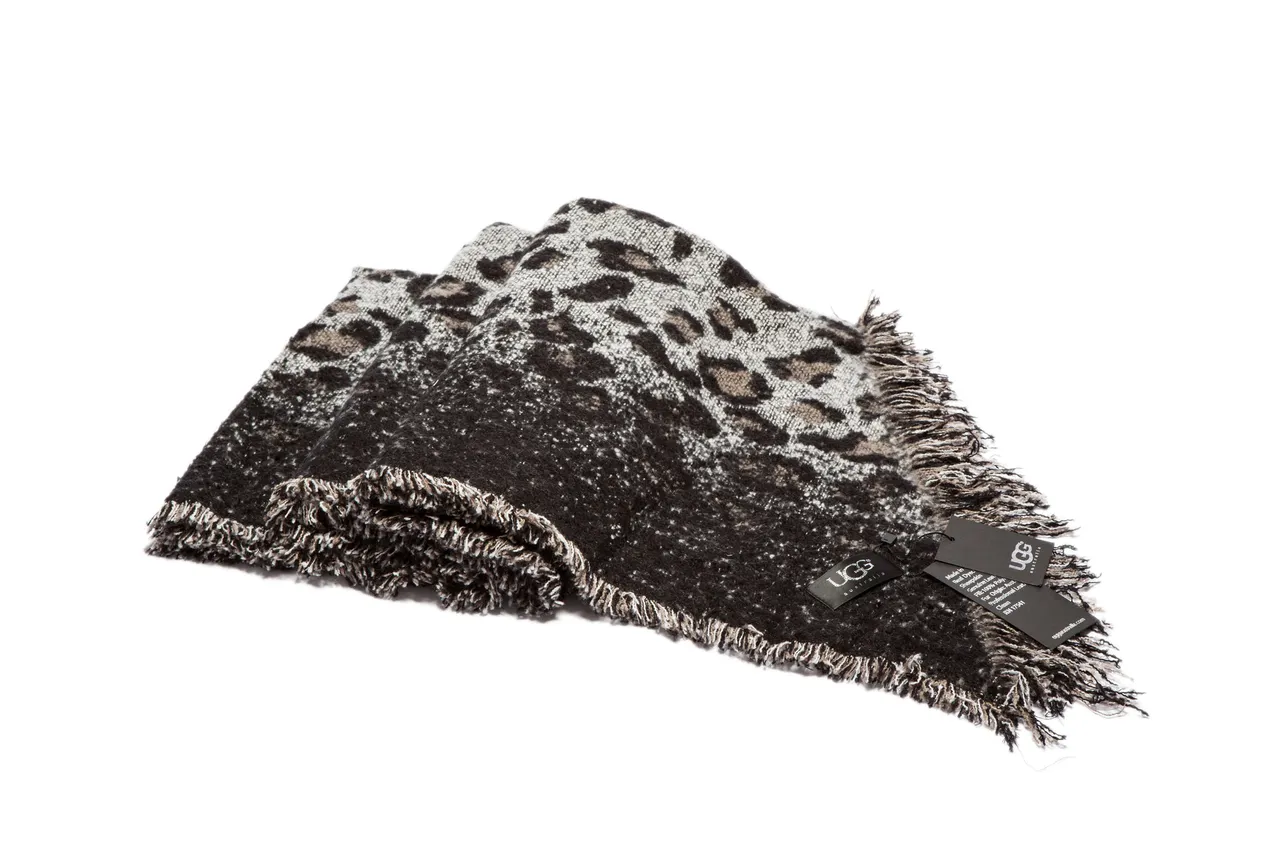 Gray Black Leopard-Print Woven Scarve