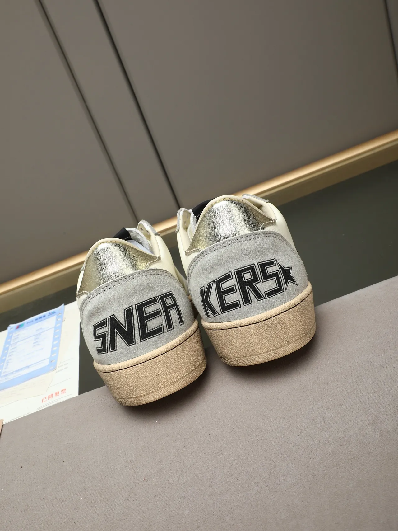 Golden Goose Ball Star Off-White and Gray Glitter Star Lifestyle Sneakers