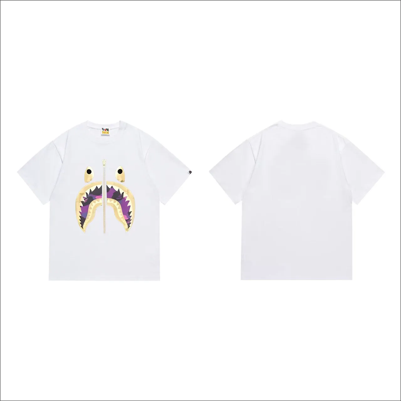 A Bathing Ape Shark Hoodie Black Purple Graphic-Print Zipper-Detail T-Shirt