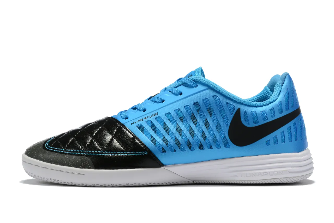 Nike Blue Black Quilted Toe Cap Perforated Synthetic Overlay Indoor Soccer Shoes