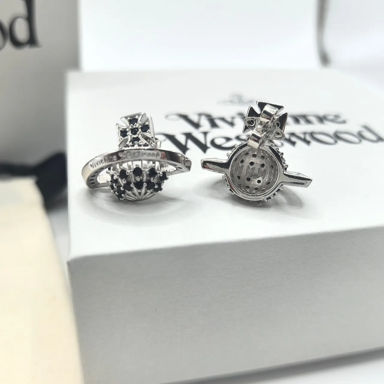 Vivienne Westwood Orb Cross Pavé Black Stud Earrings