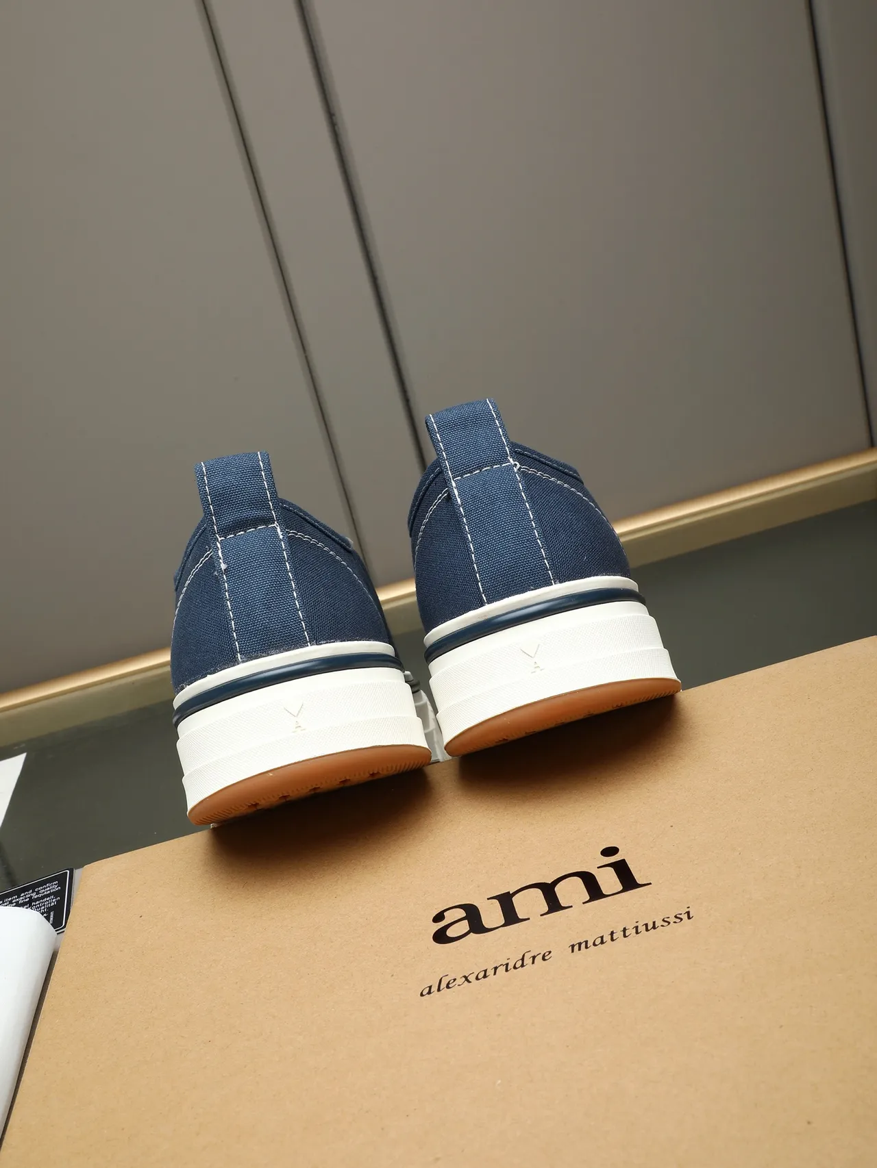 AMI Paris Canvas Platform Sneaker Navy White Upper Sole Lifestyle Sneakers