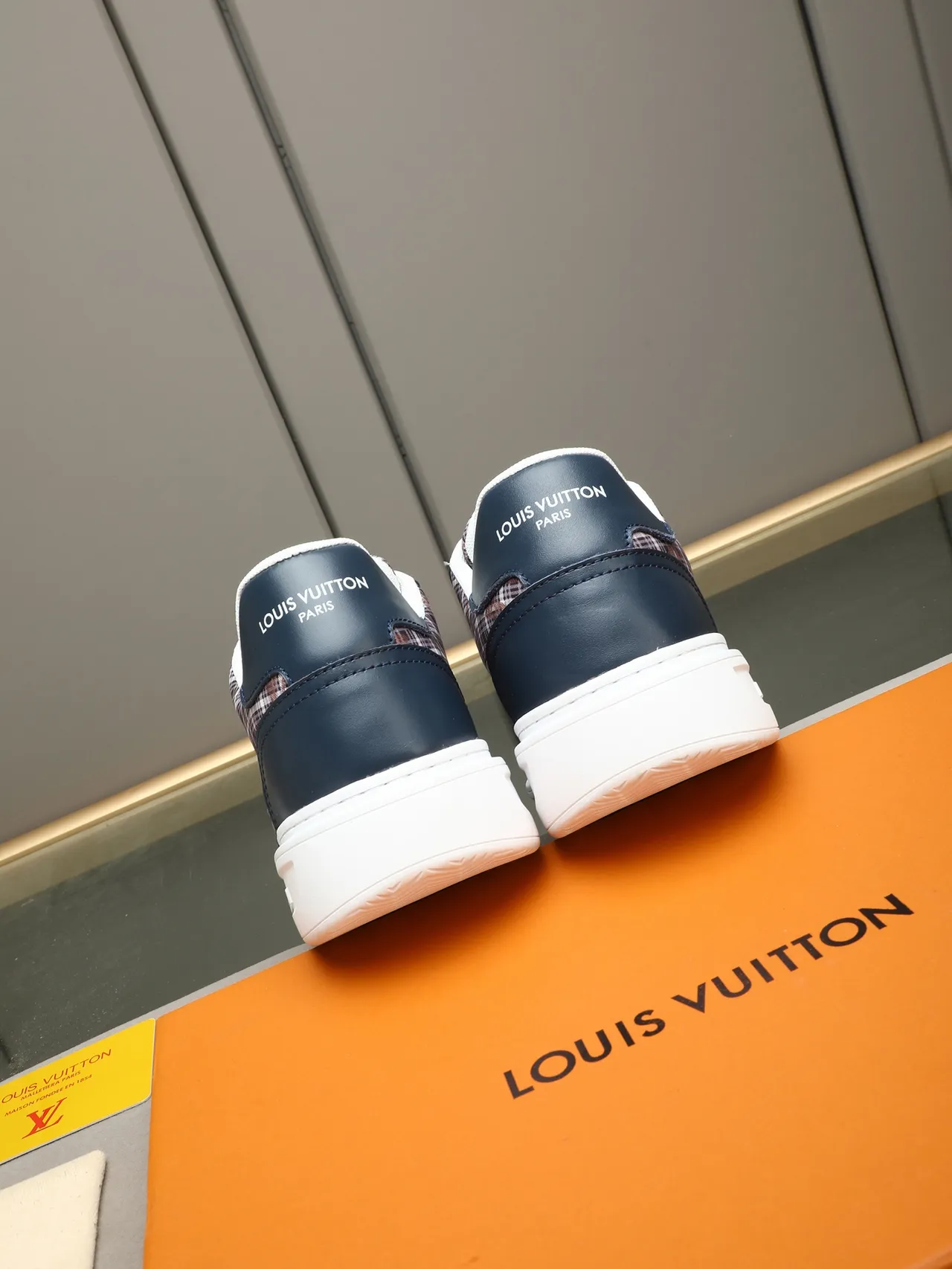 Louis Vuitton Run Away Navy Multicolor Low-Top Leather-and-Plaid Upper Lifestyle Sneakers