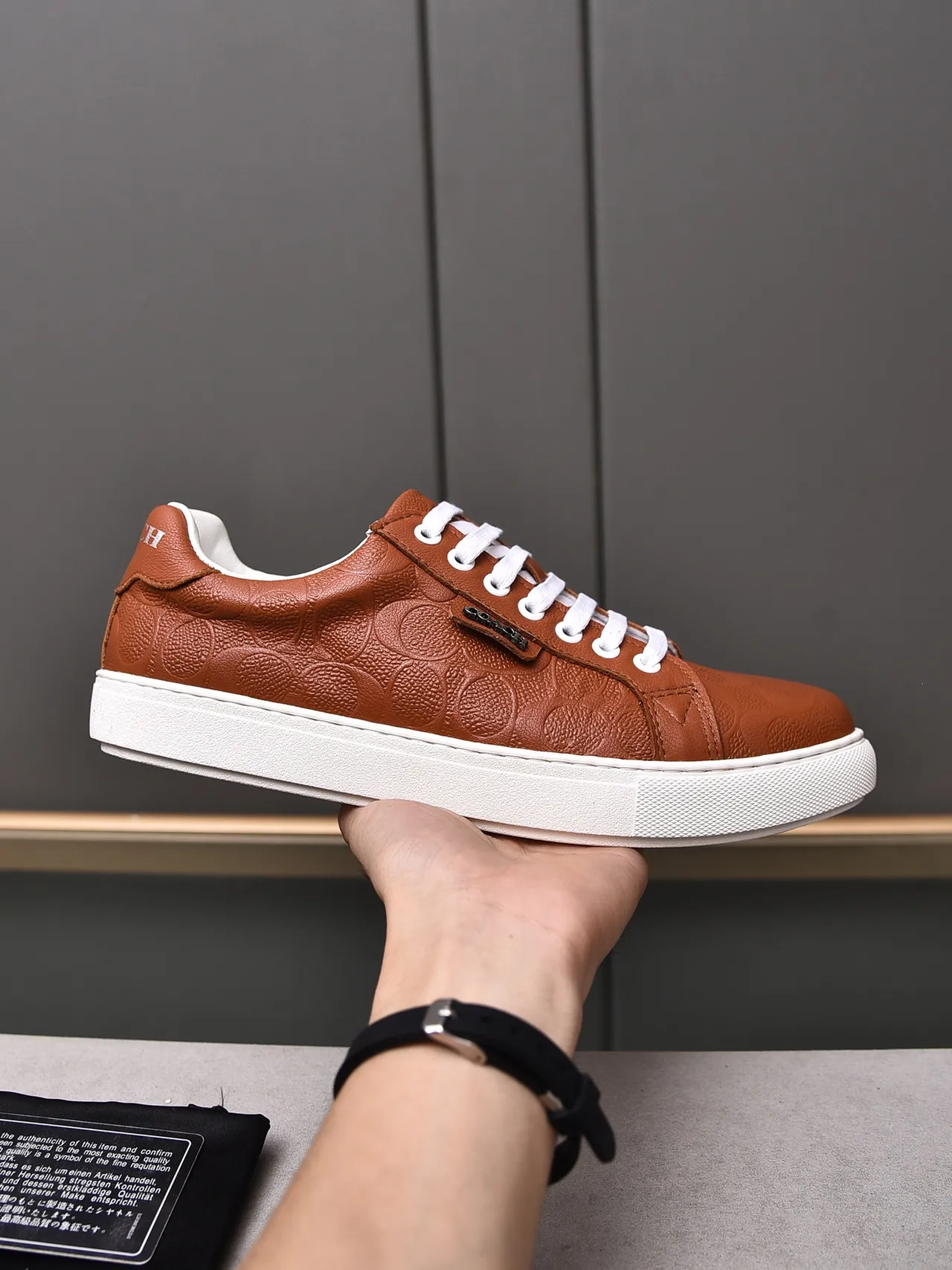 Coach Embossed C-Circle Leather Brown and White Lifestyle Sneakers
