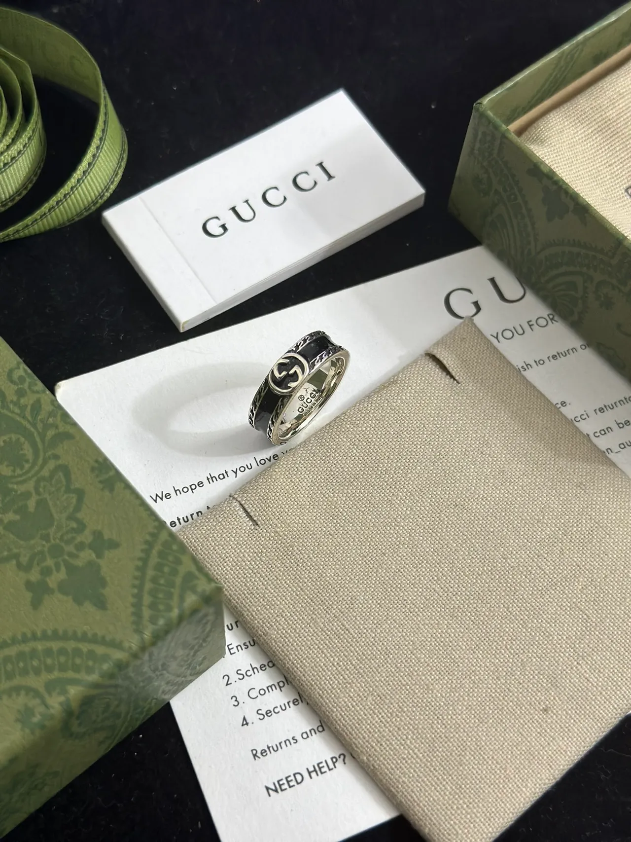 Gucci Interlocking Double G Black Enamel Ring