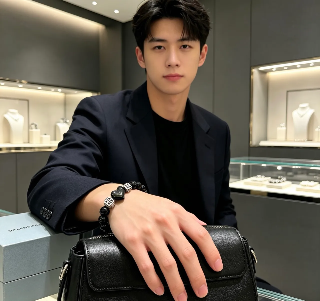 Balenciaga Black Bead and BB Charm Bracelet