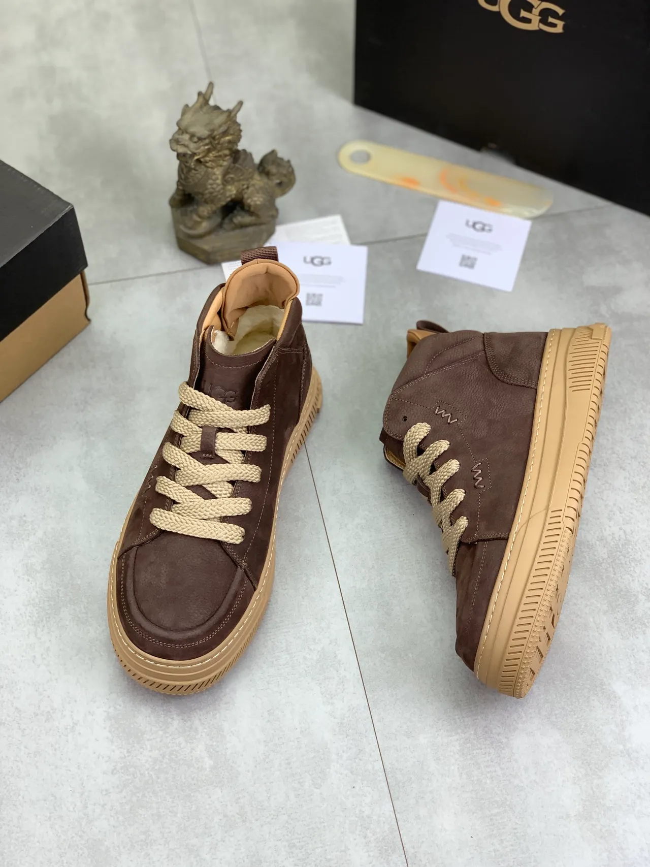 UGG Brown Beige High-Top Suede Upper Ankle Boots