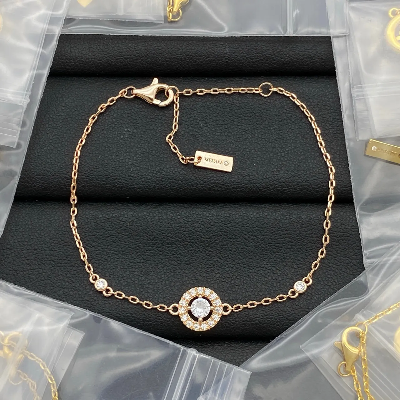 Messika Silver Gold Chain-Link Pavé-Set Rectangle Bracelet