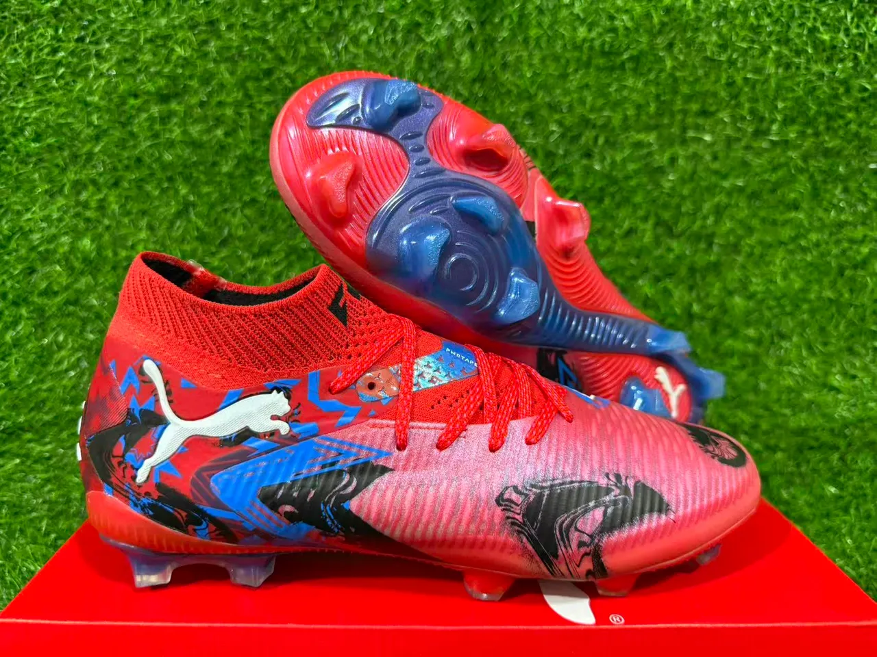 Puma Future Z Graphic Print Red Pink Blue Firm-Ground Soccer Shoes