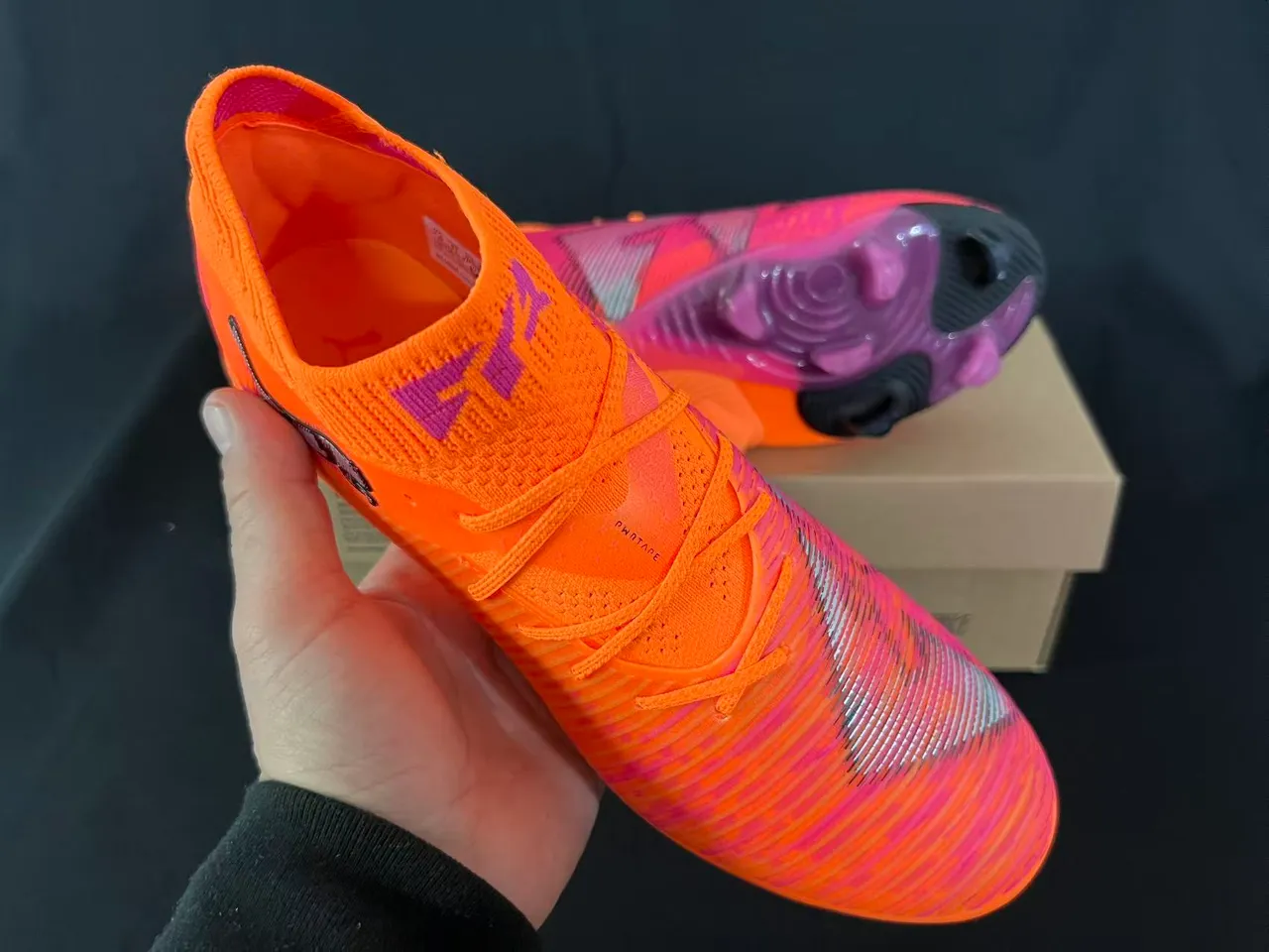 Puma Future Z Orange Purple Knit Upper High-Cut Sock Collar Firm-Ground Soccer Shoes
