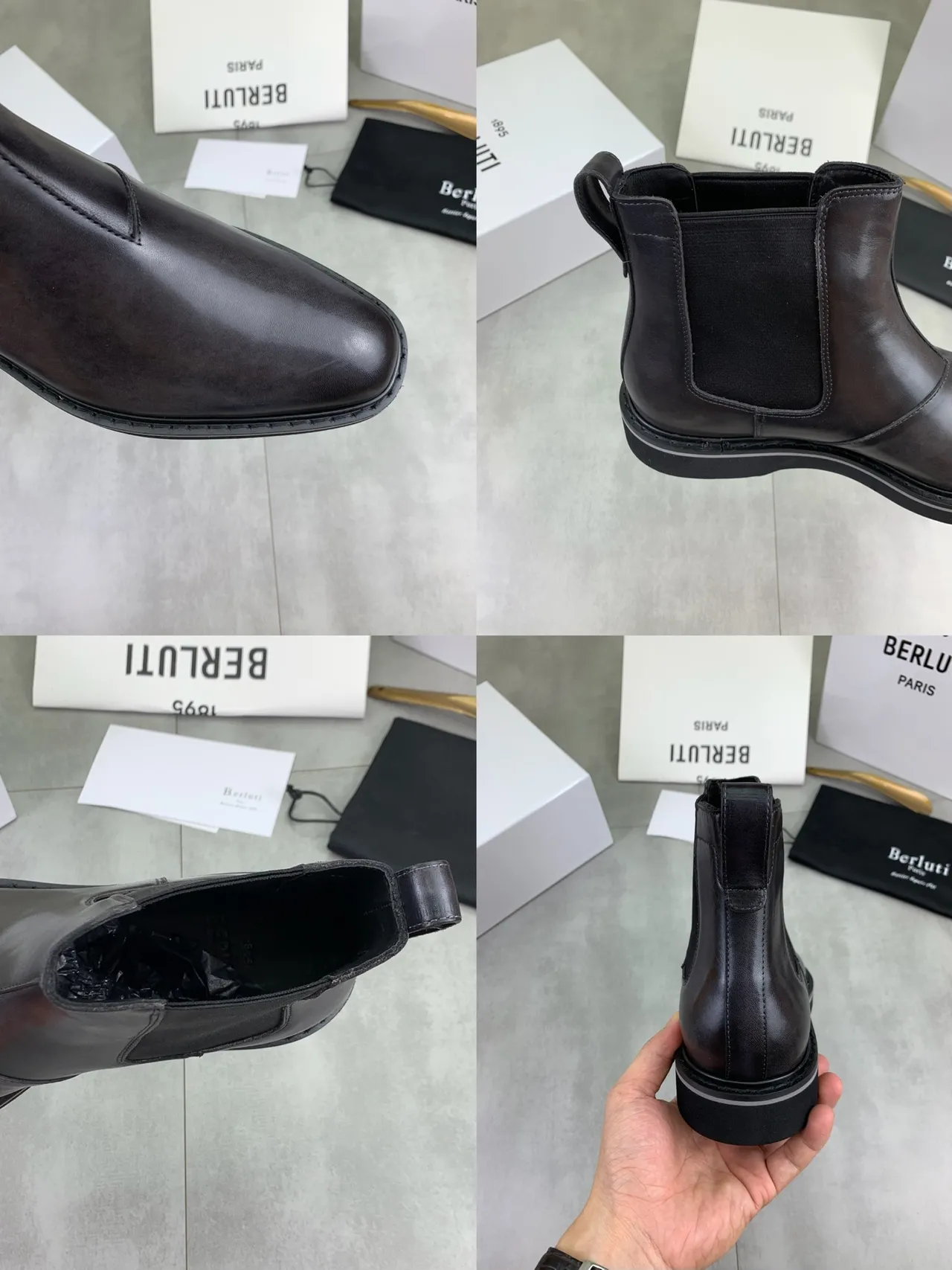Berluti Black Polished Leather Square-Toe Chelsea Boots