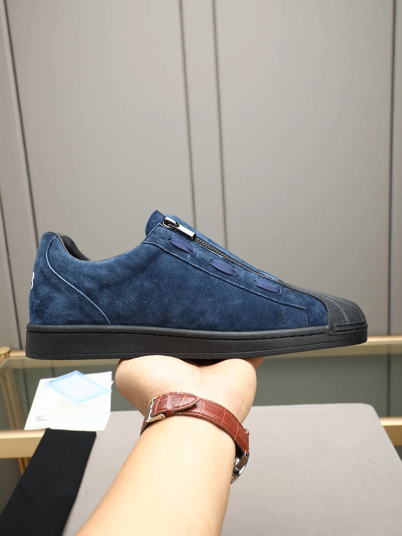 Adidas Blue Black Suede Upper Zipper Closure Lifestyle Sneakers