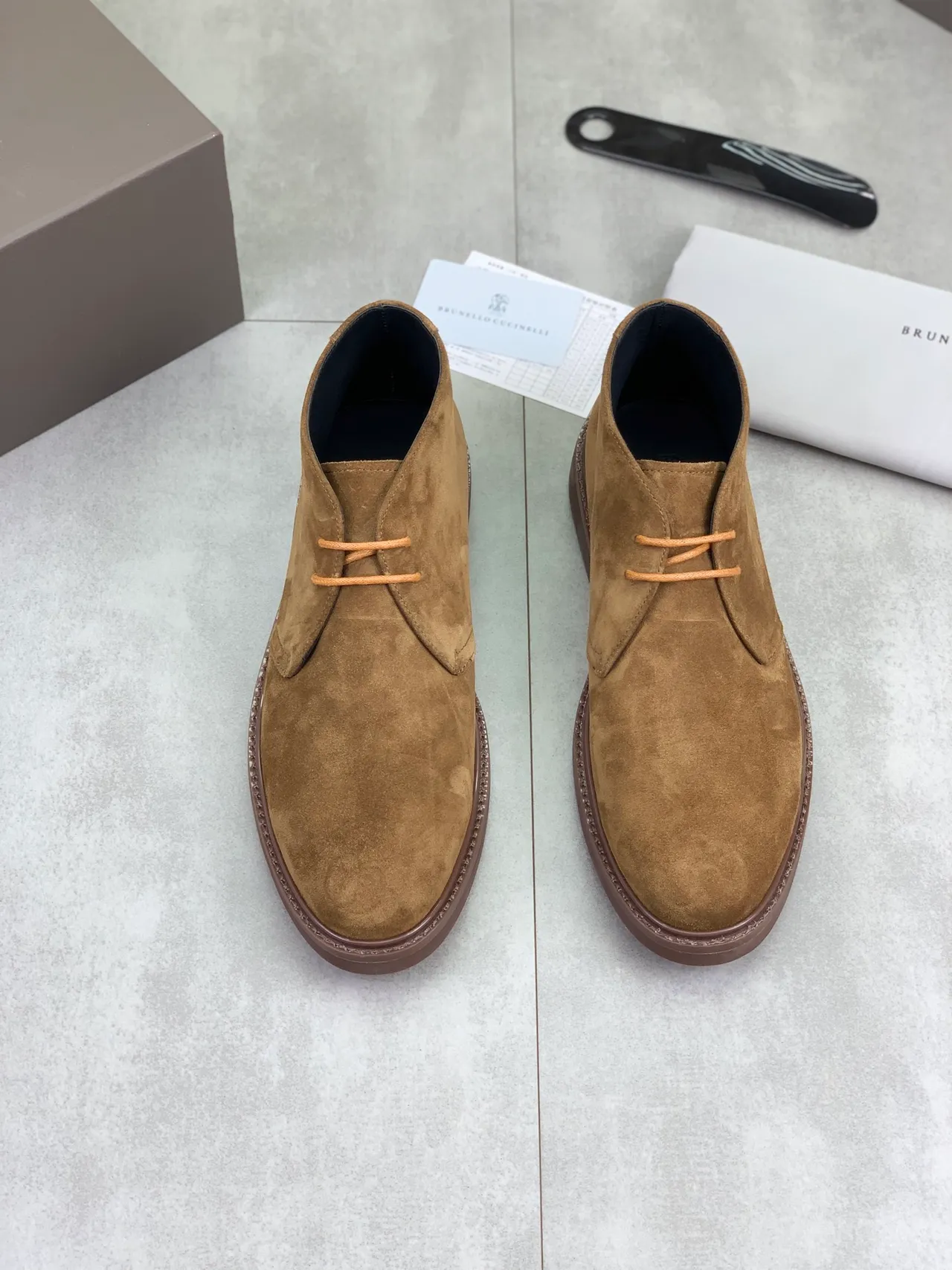 Brown Beige Suede Chukka Boot Welted Construction Ankle Boots