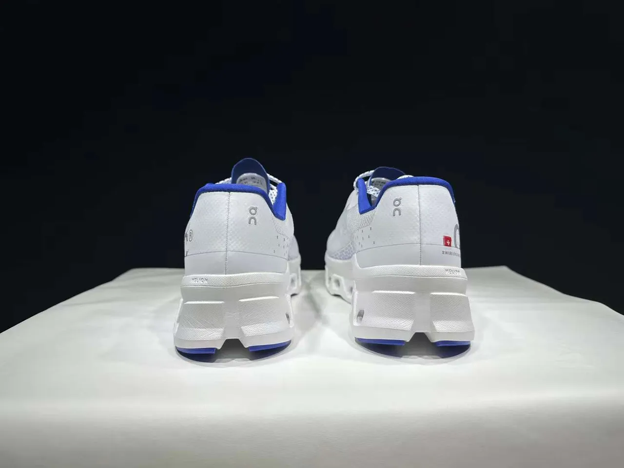 On Cloudmonster White and Blue Running Shoes