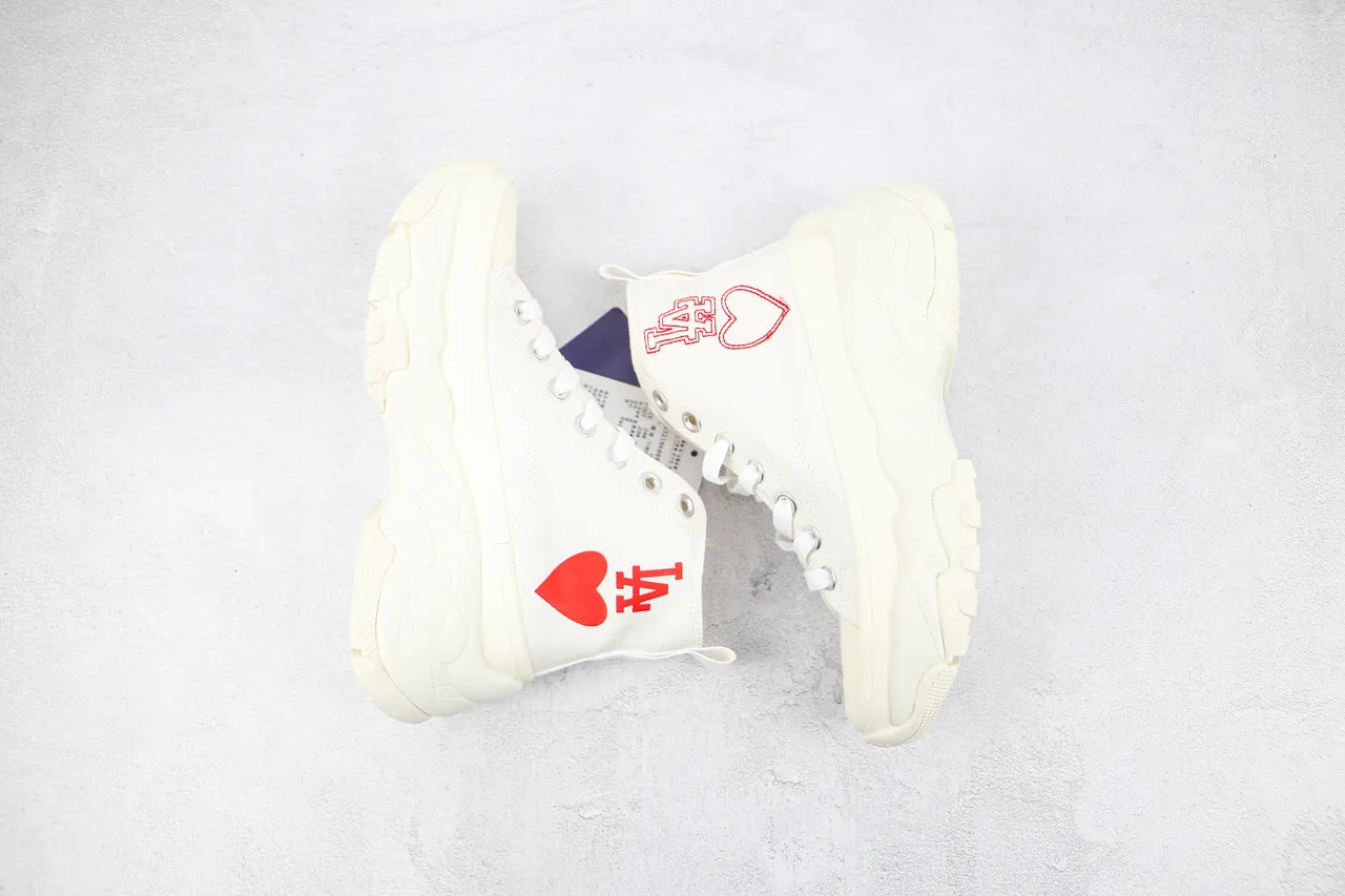 Converse White Red High-Top Canvas Platform Sole Chunky Sneakers