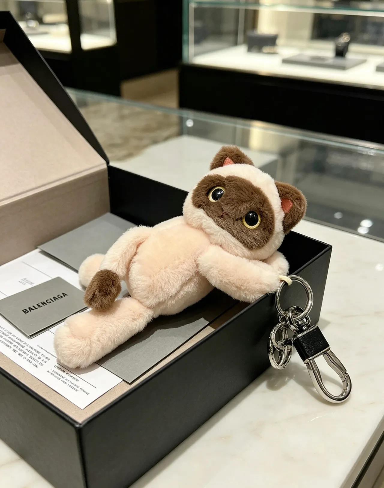 Balenciaga Beige Brown Plush Cat Siamese-Style Coloration Crossbody Bag
