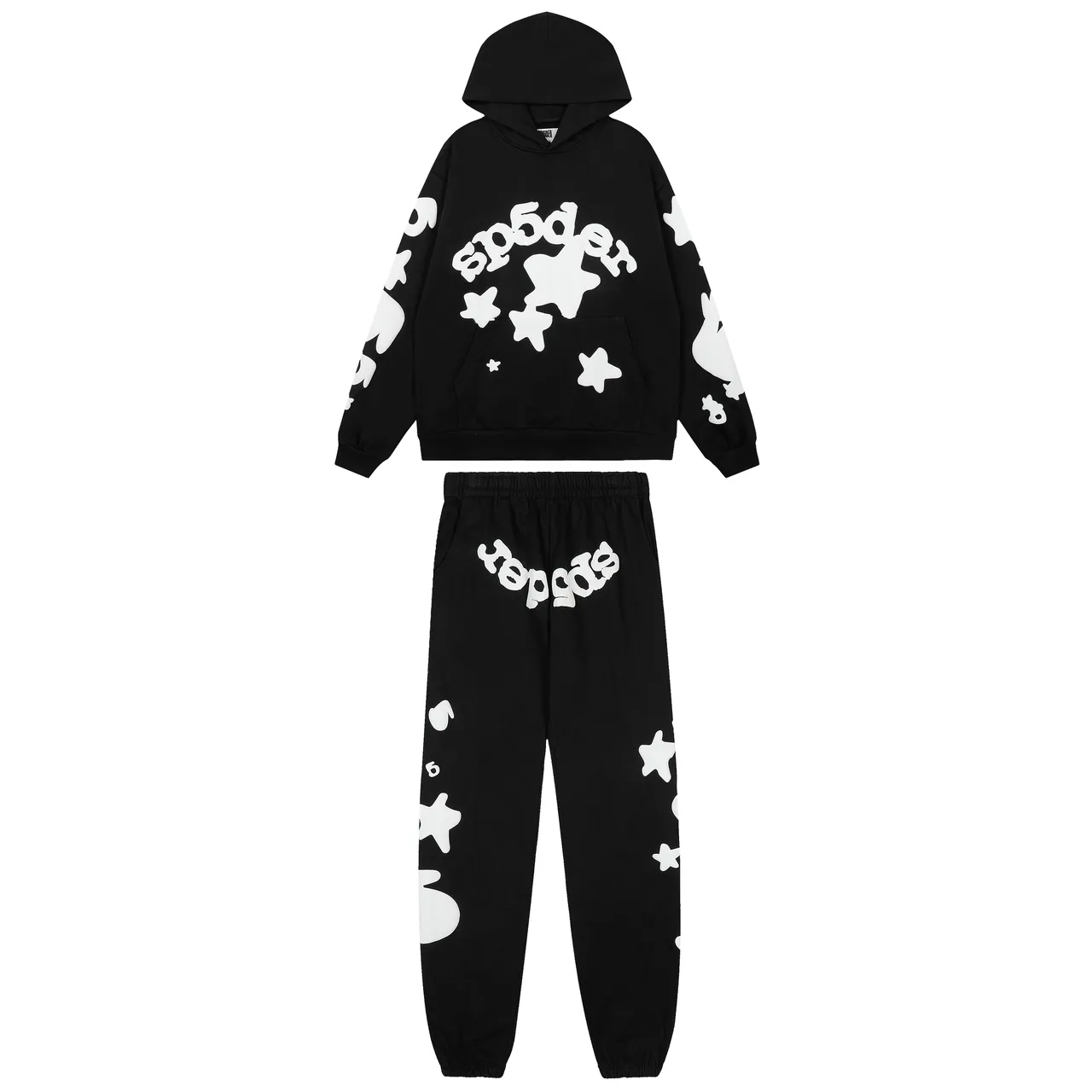 Black Graphic-Print Oversized Hoodie and Jogger Tracksuit