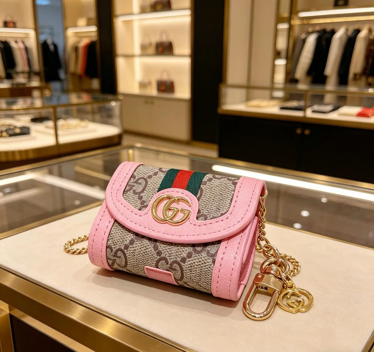Gucci Ophidia Pink Beige Flap-Top Monogram Canvas Crossbody Bag