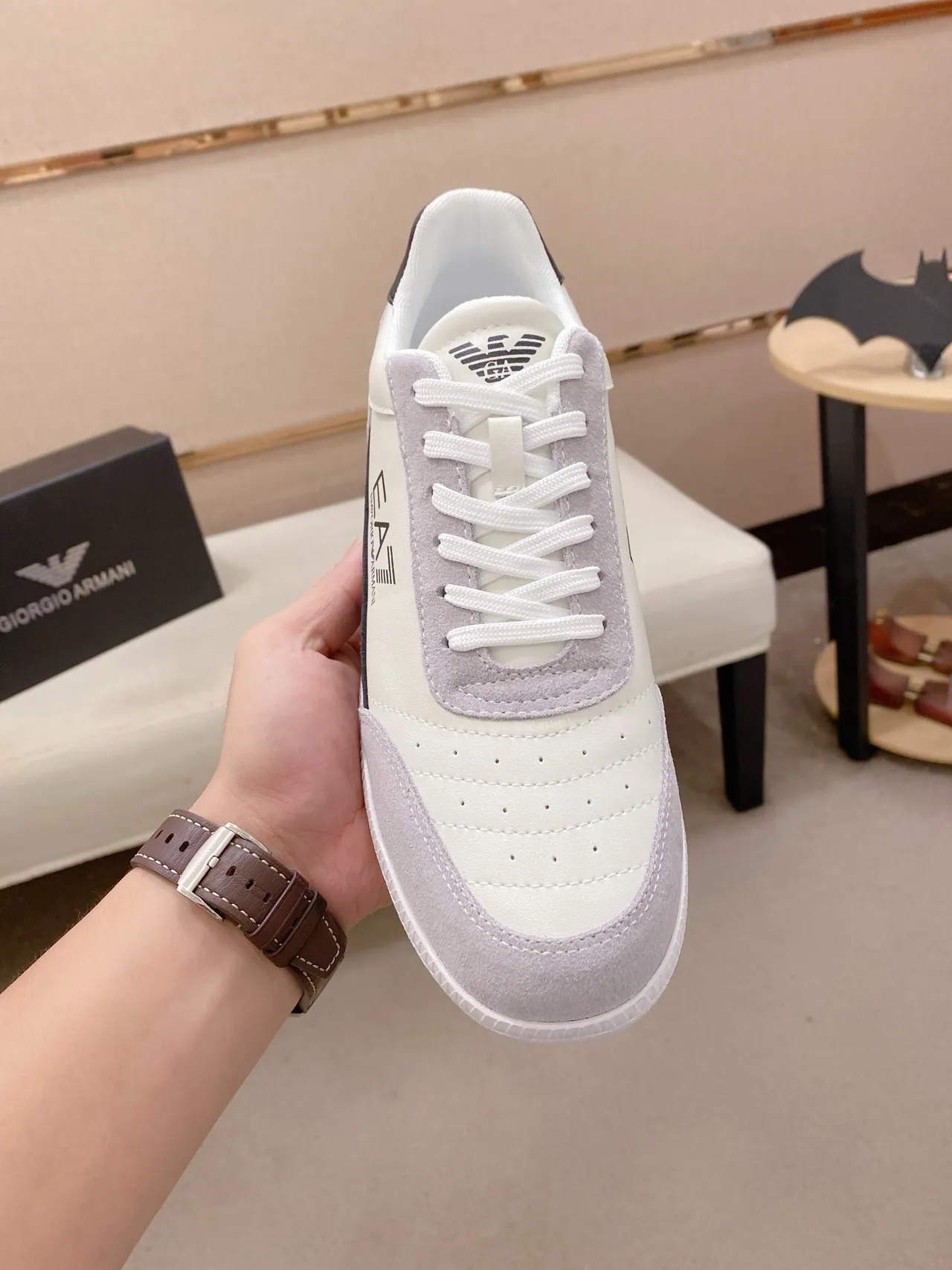 Emporio Armani EA7 White and Gray Suede Panel Lifestyle Sneakers