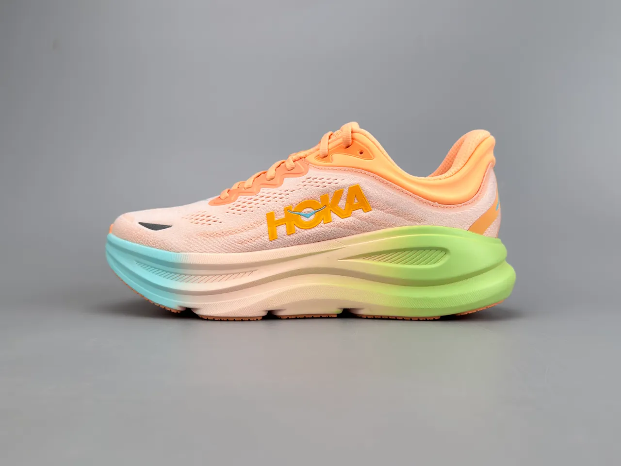 Hoka Orange Green Engineered Knit Upper Gradient Midsole Running Shoes