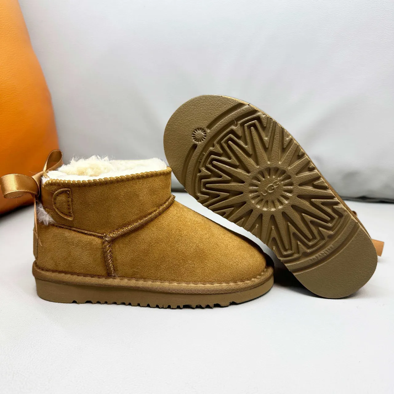 UGG Classic Mini Tan Suede Shearling-Lined Snow Boots