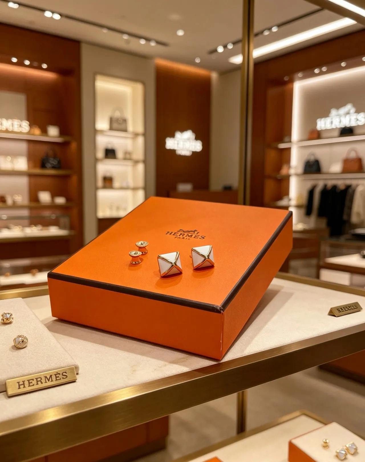 Hermès Collier de Chien White Gold Square Enamel X Motif Earrings