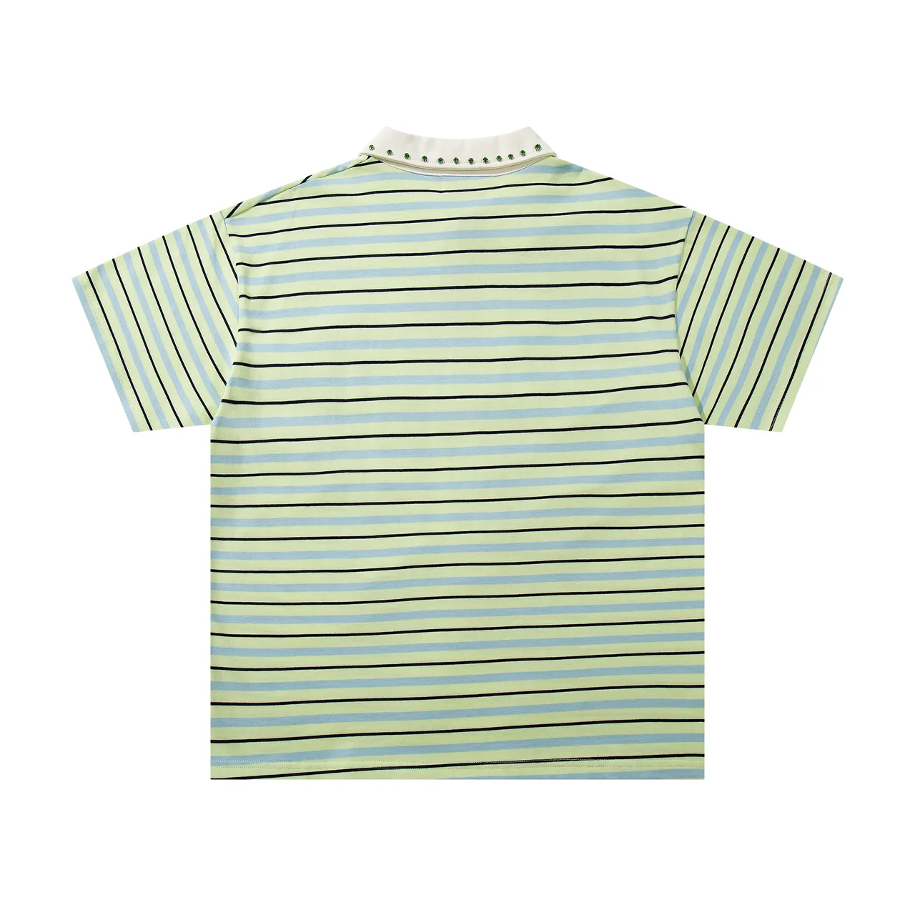 MAJESTIK Striped Studded Collar Half-Zip Polo Shirt